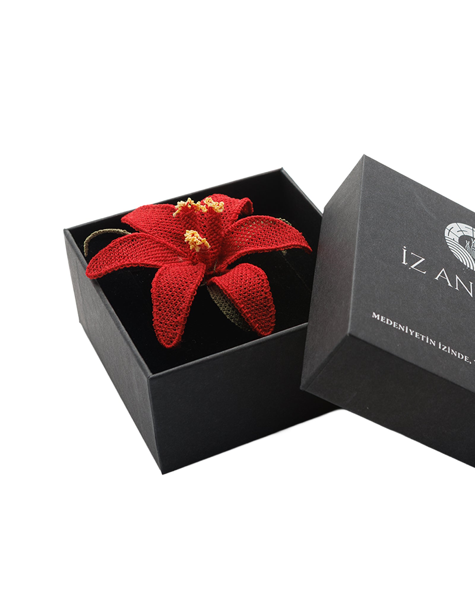 Vibrant Red Orchid Needle Lace Brooch