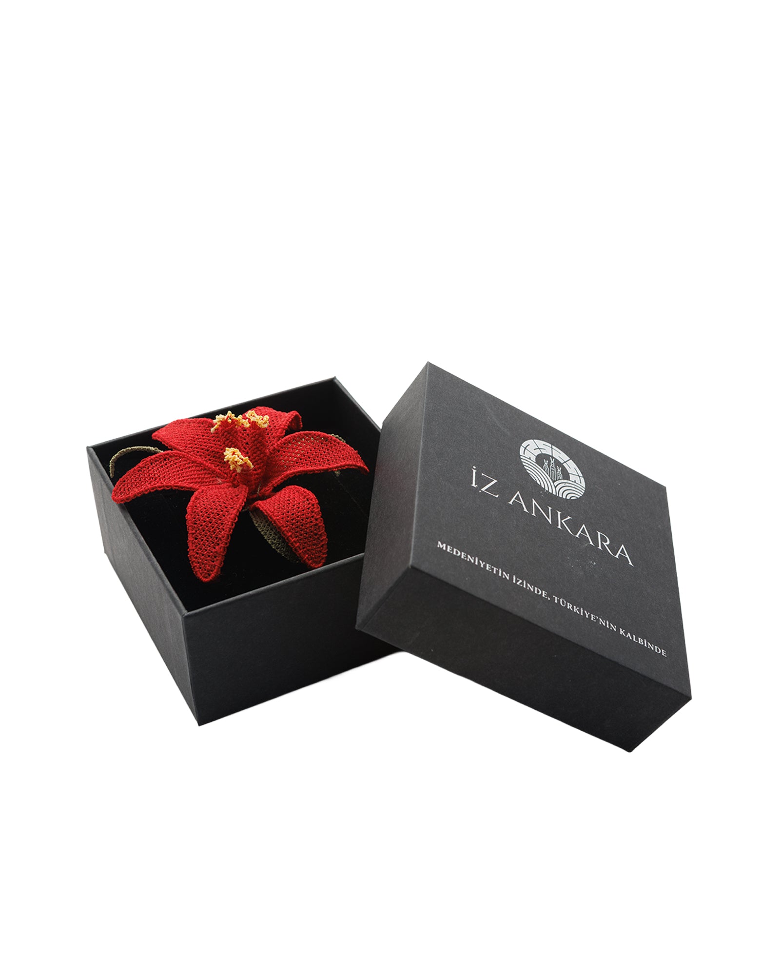 Vibrant Red Orchid Needle Lace Brooch