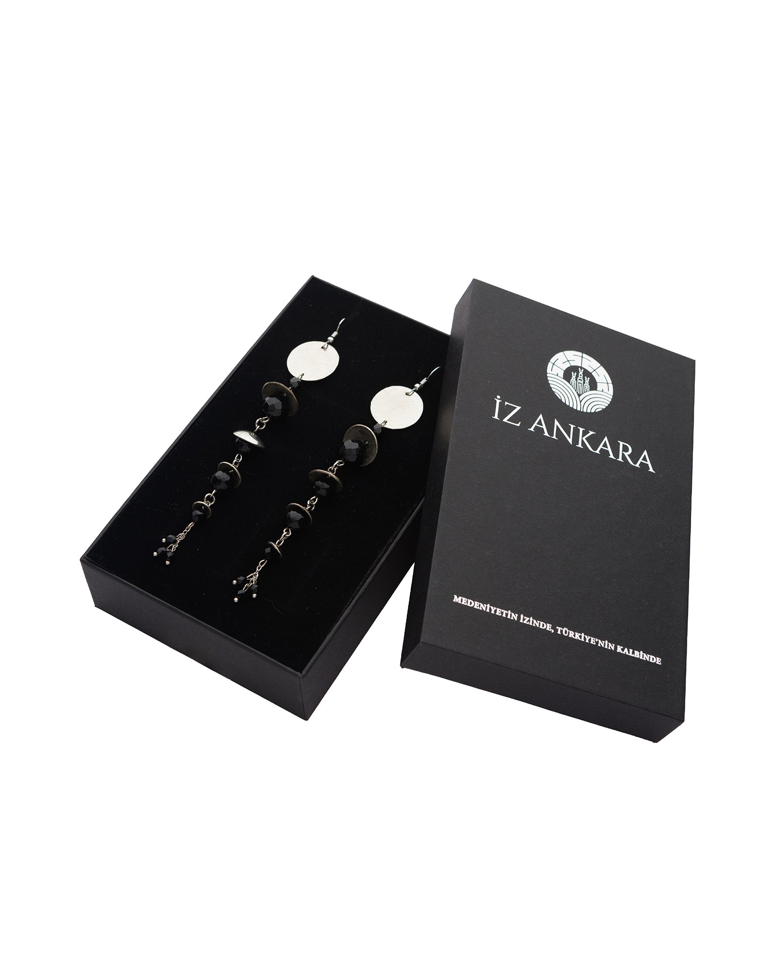 Siyah Kristal Taş Sallantılı Küpe