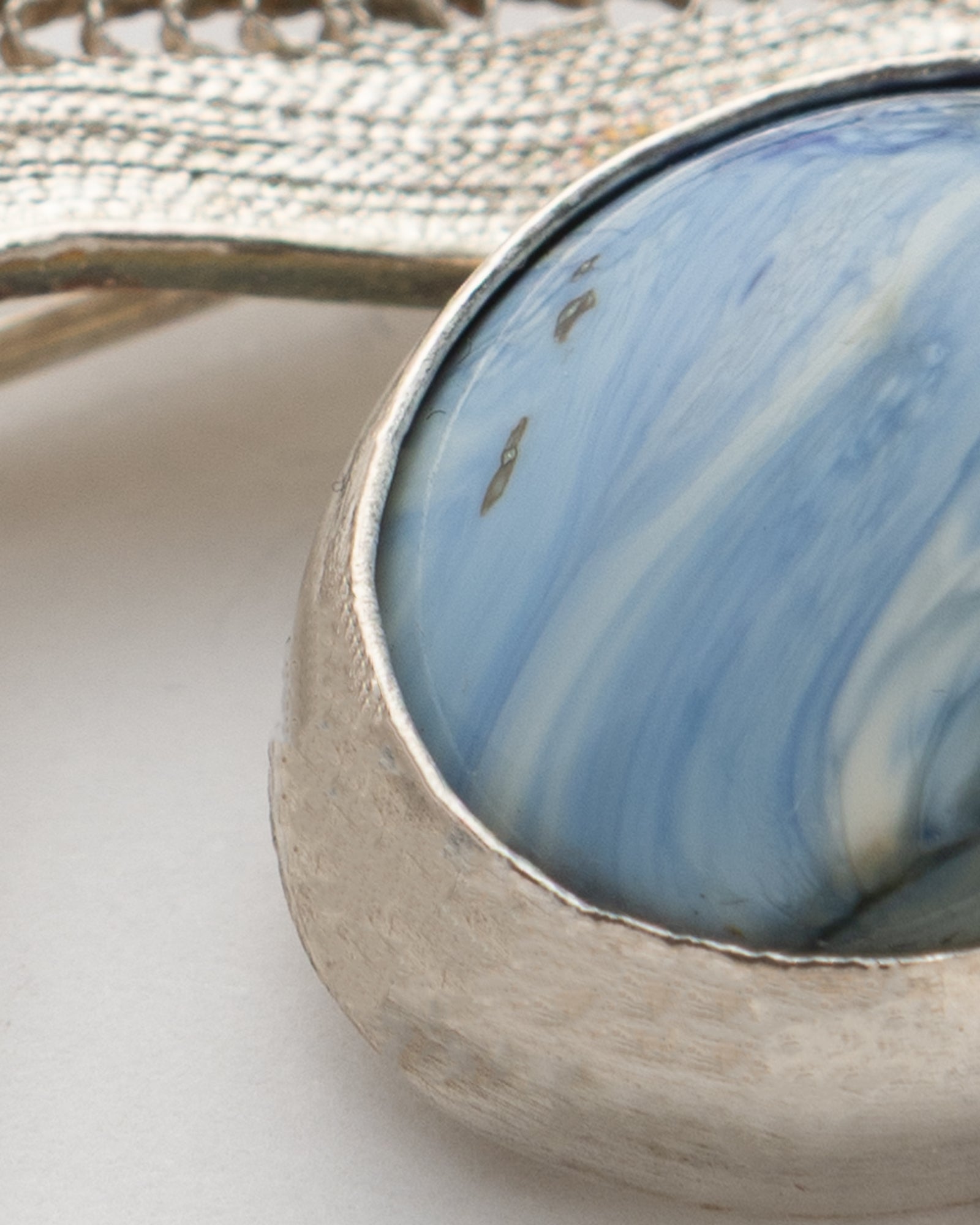 Blue Patterned Silver Brooch - 2101 0859