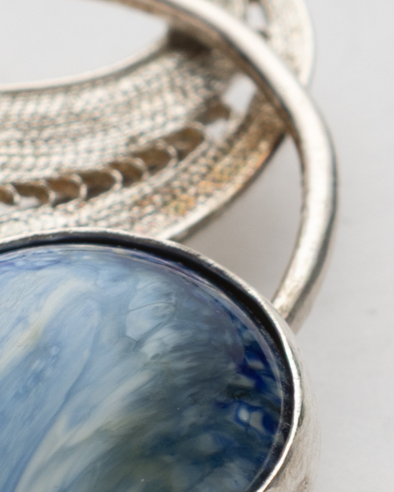 Blue Patterned Silver Brooch - 2101 0859