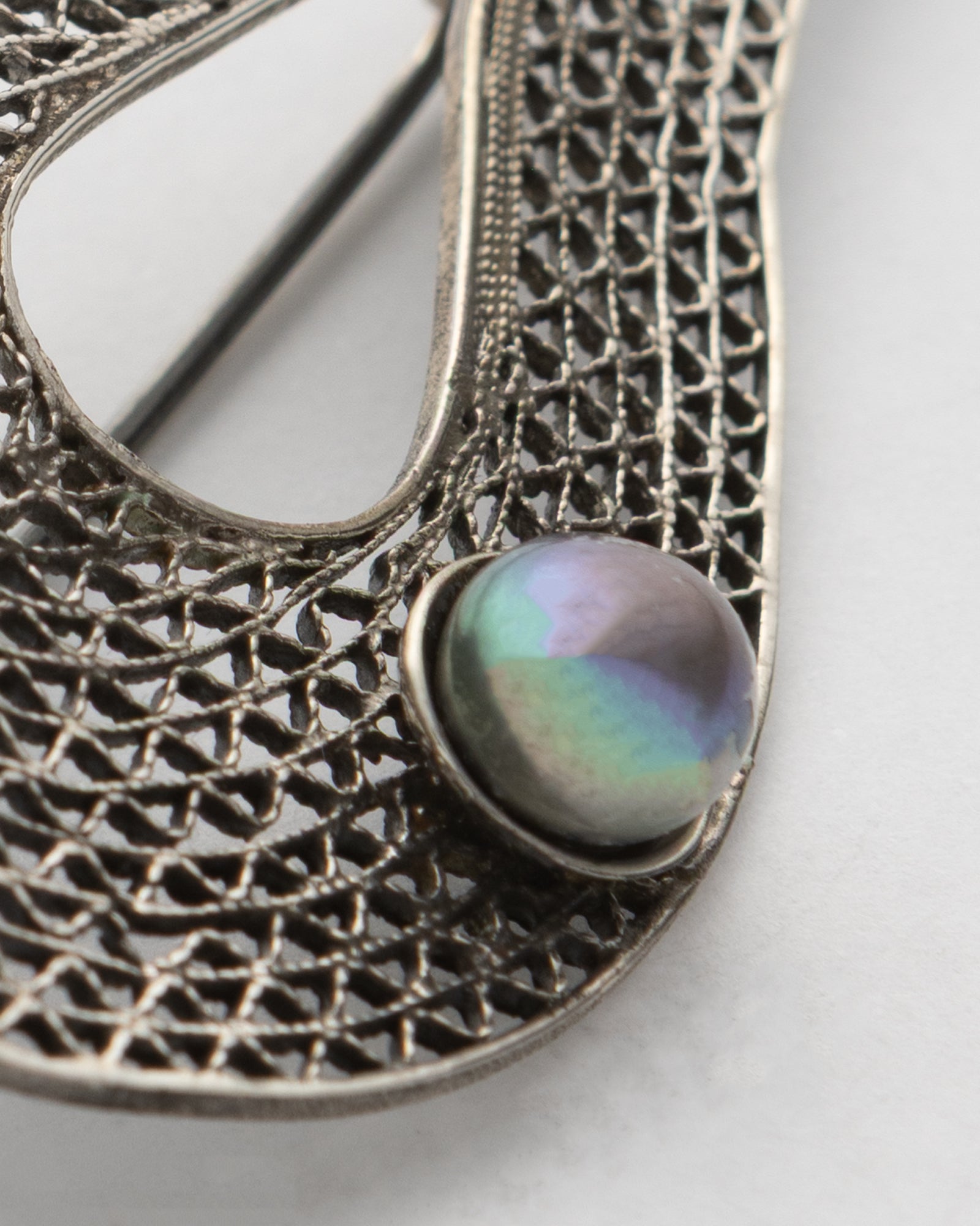 Silver Filigree Brooch with Silver Balls and Tulip Motif - 2101 2723