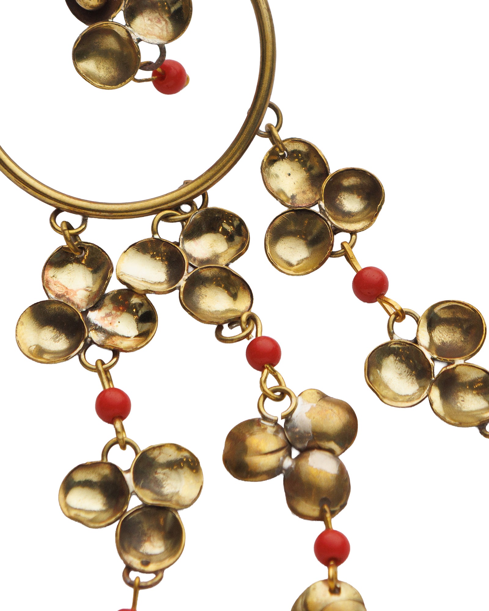 Kırmızı Boncuklu Pul Sarkaç Küpe Seti