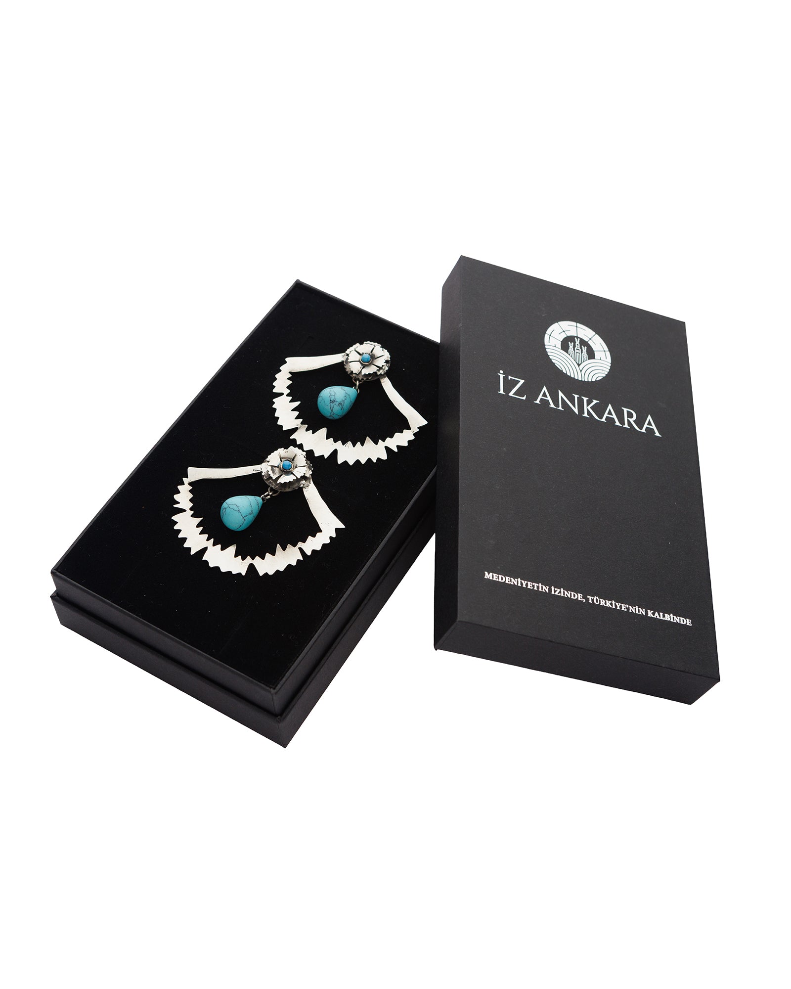 Turkuaz Taşlı Gümüş Küpe Seti