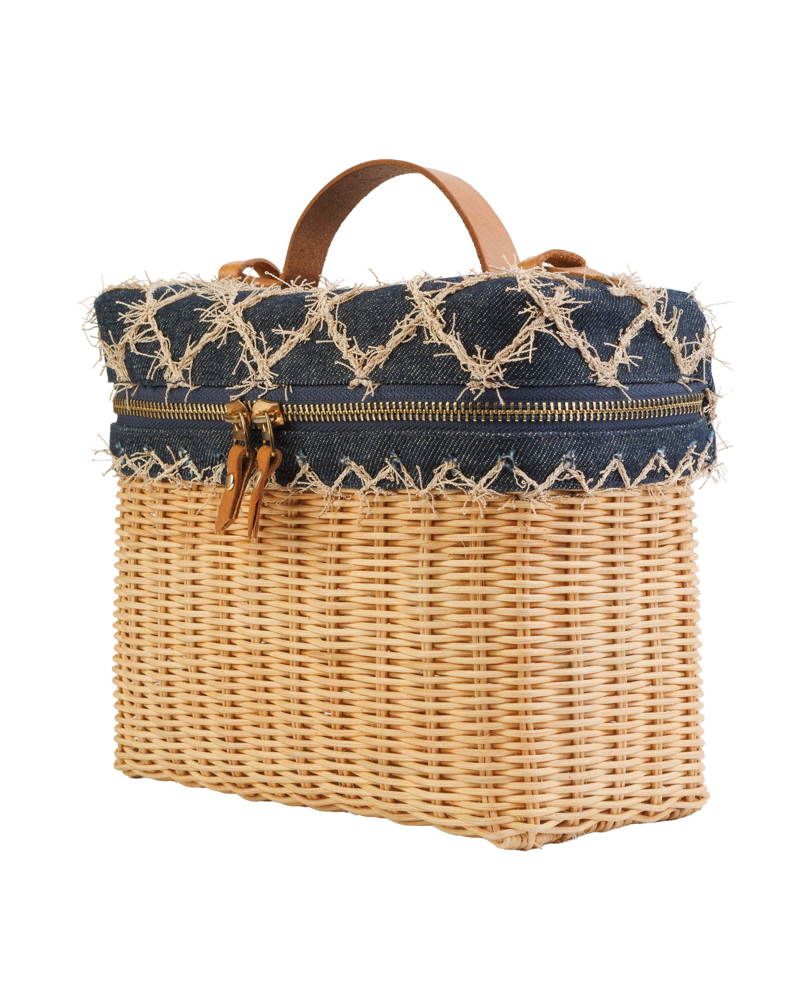 Woven Bag with Blue Trim