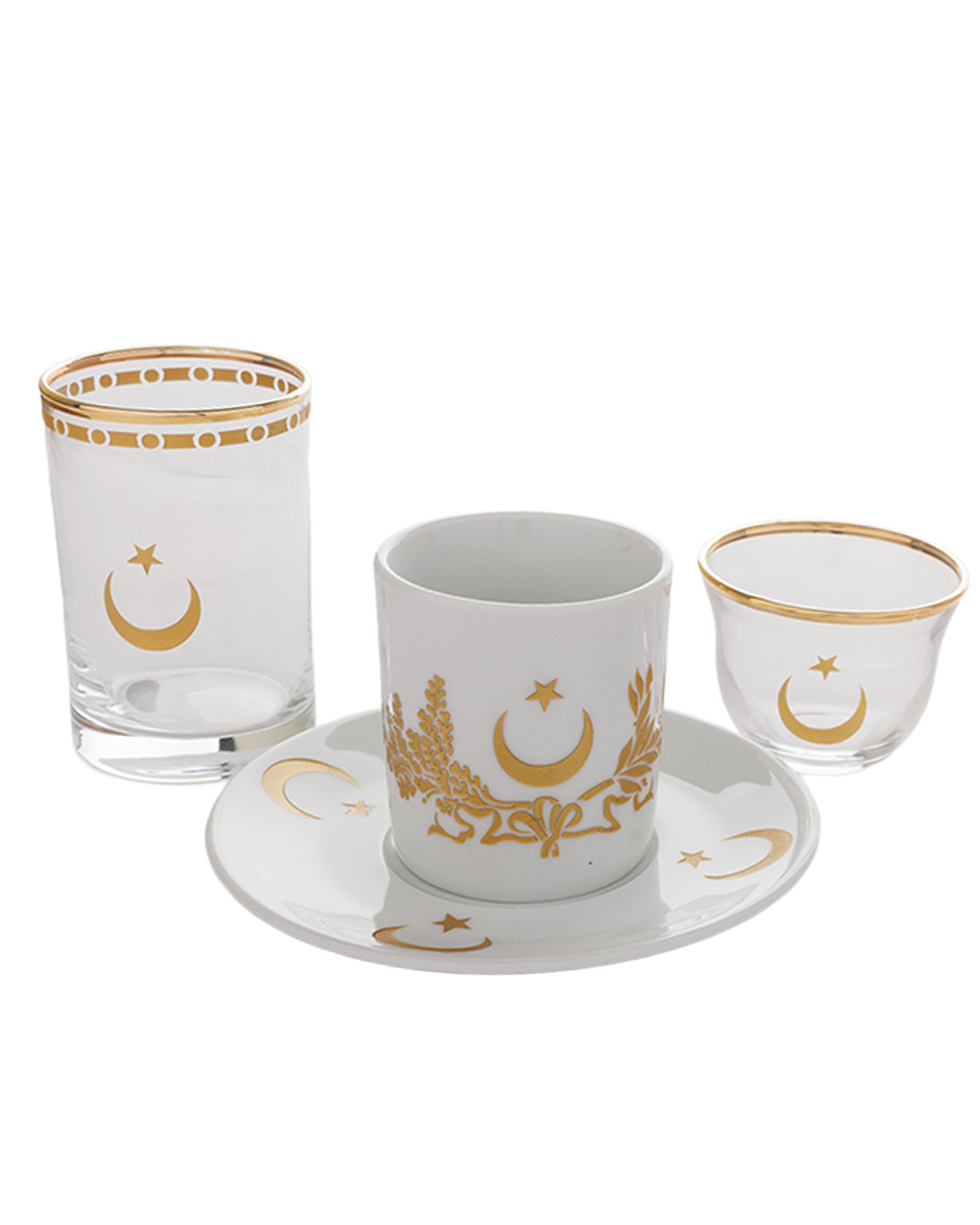 Crescent & Star Turkish Coffee Set & Water Glasses