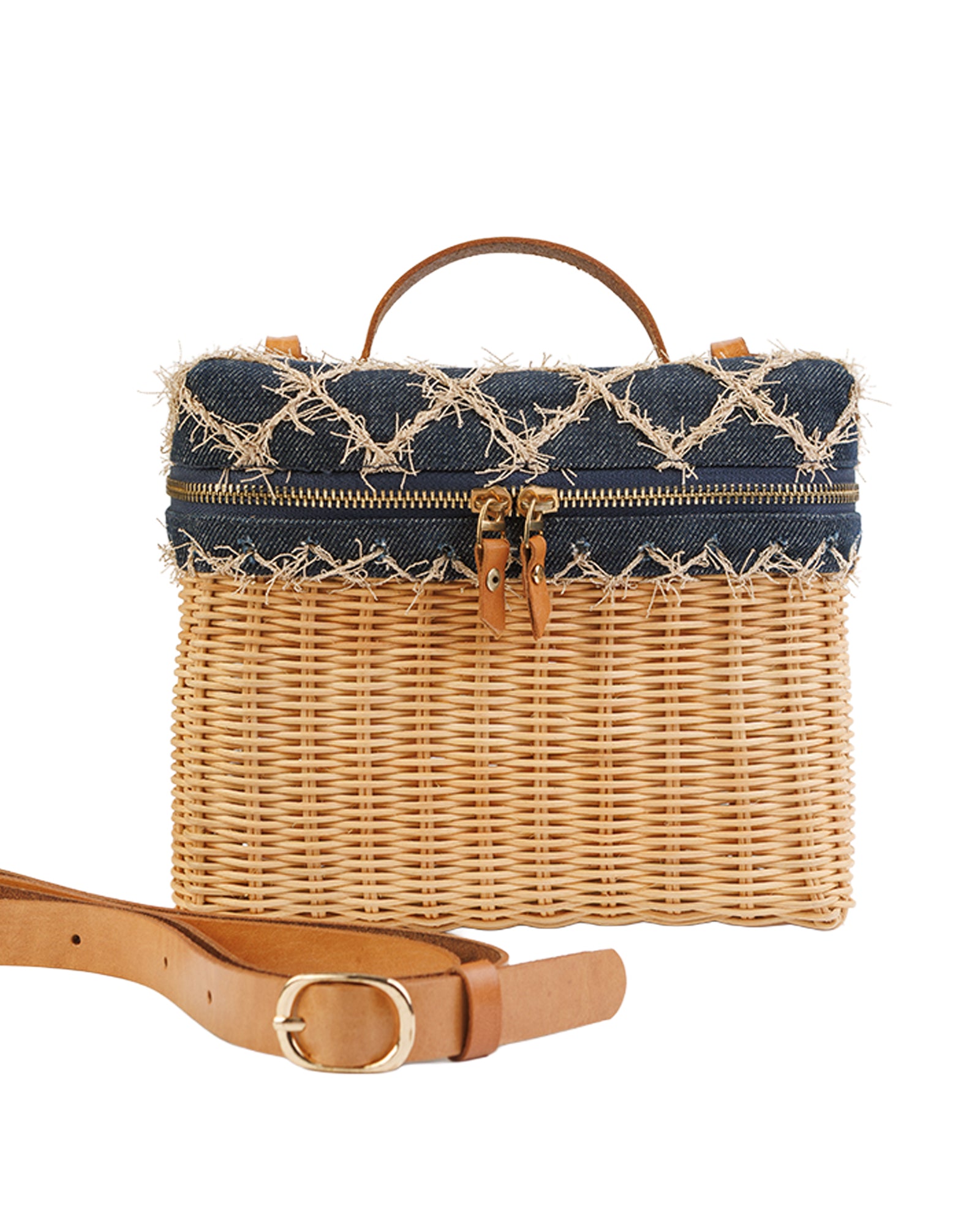 Woven Bag with Blue Trim