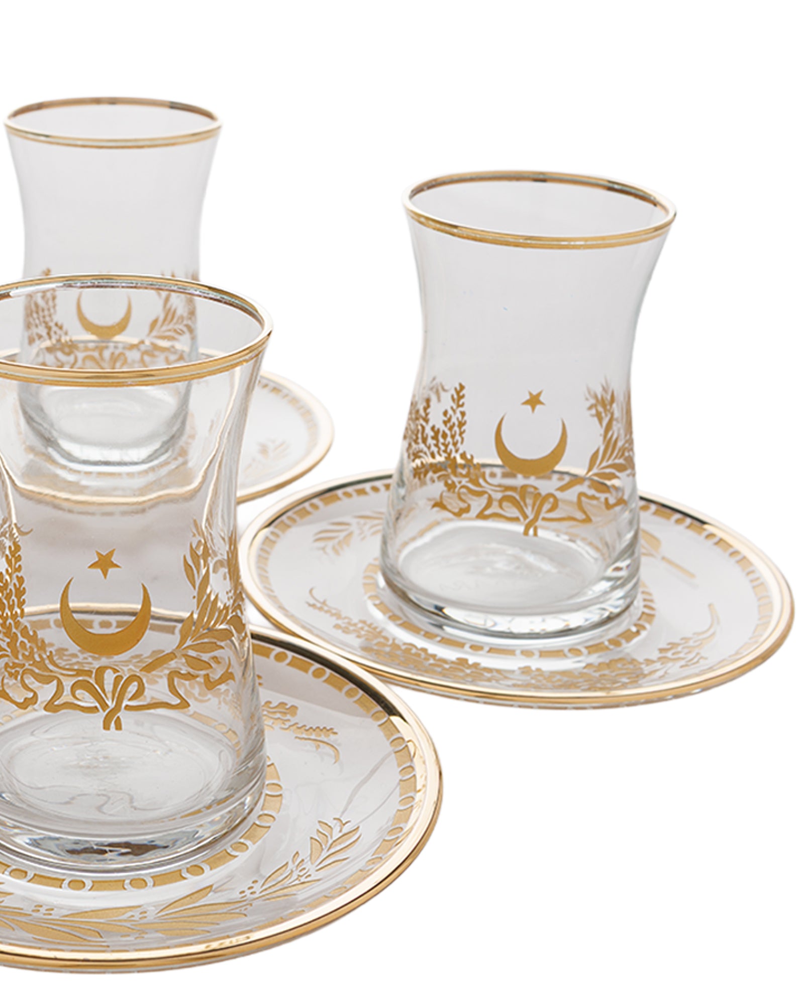 Crescent & Star Botanical Motif Tea Glass Set
