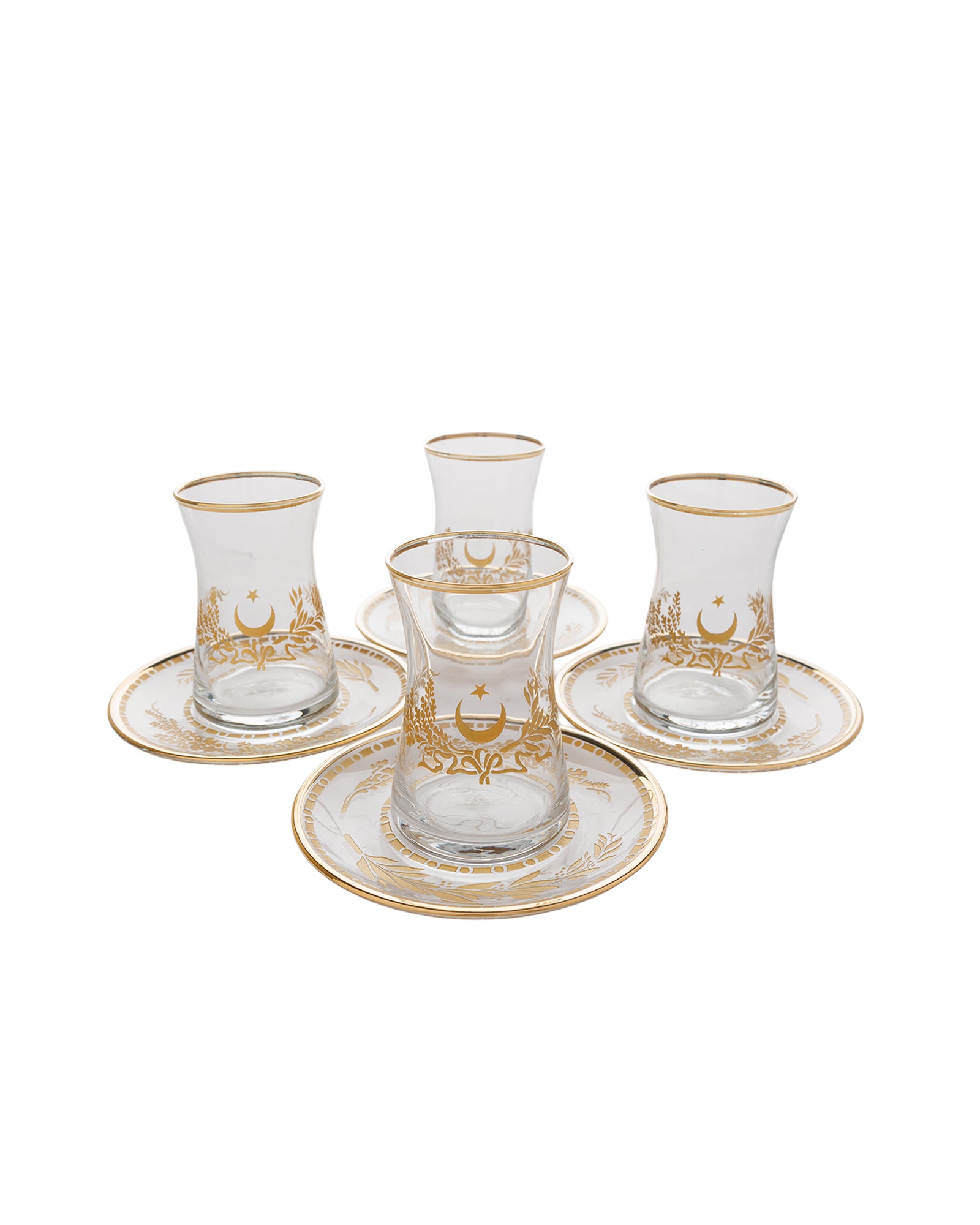 Crescent & Star Botanical Motif Tea Glass Set