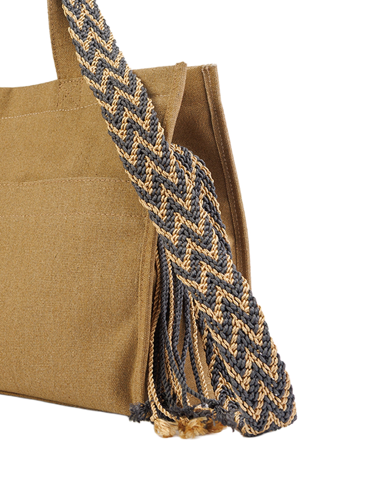 Wayuu Handled Canvas Shoulder Bag - Black Handled