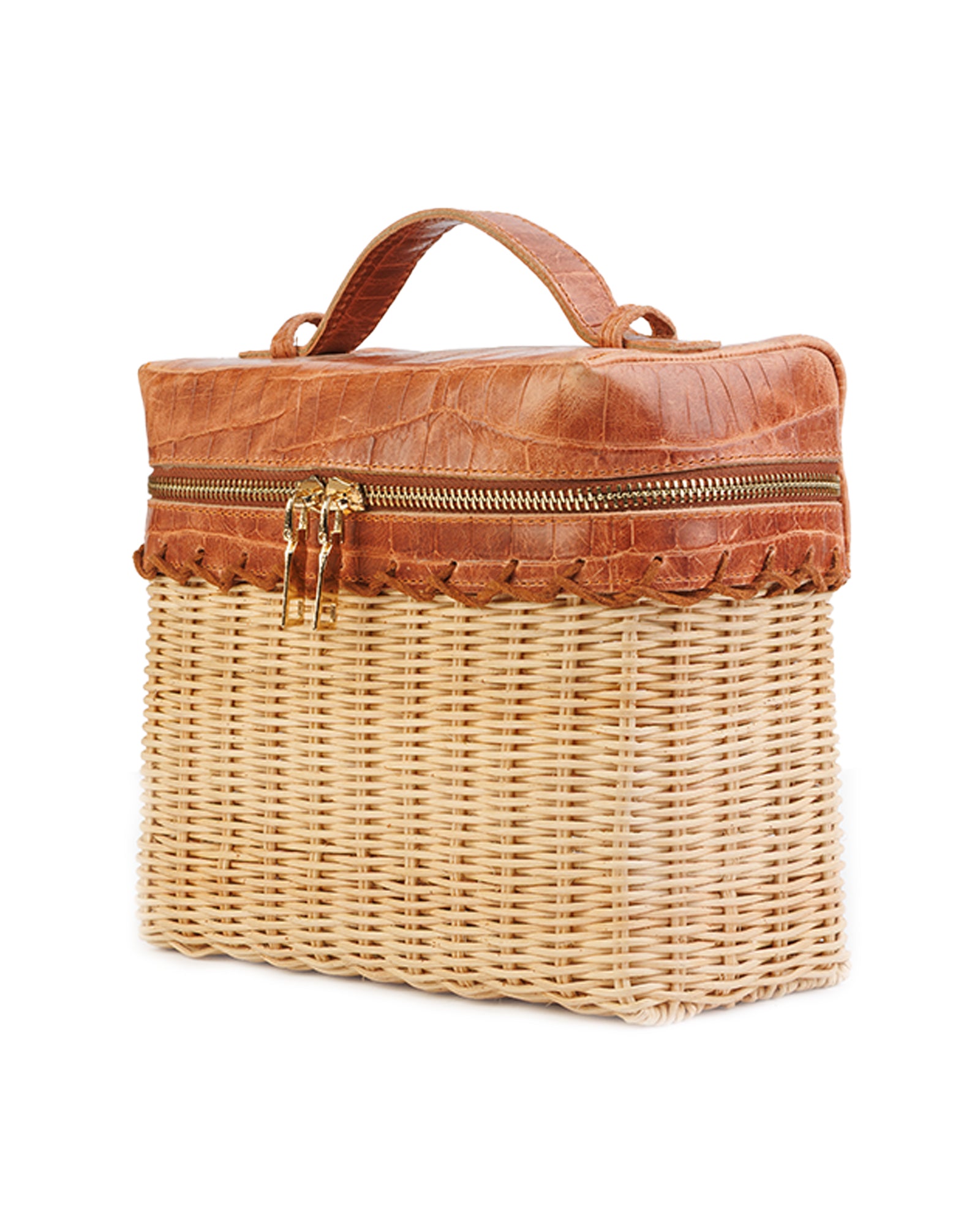 Woven Bag with Leather Trim - Brown Leather Detail