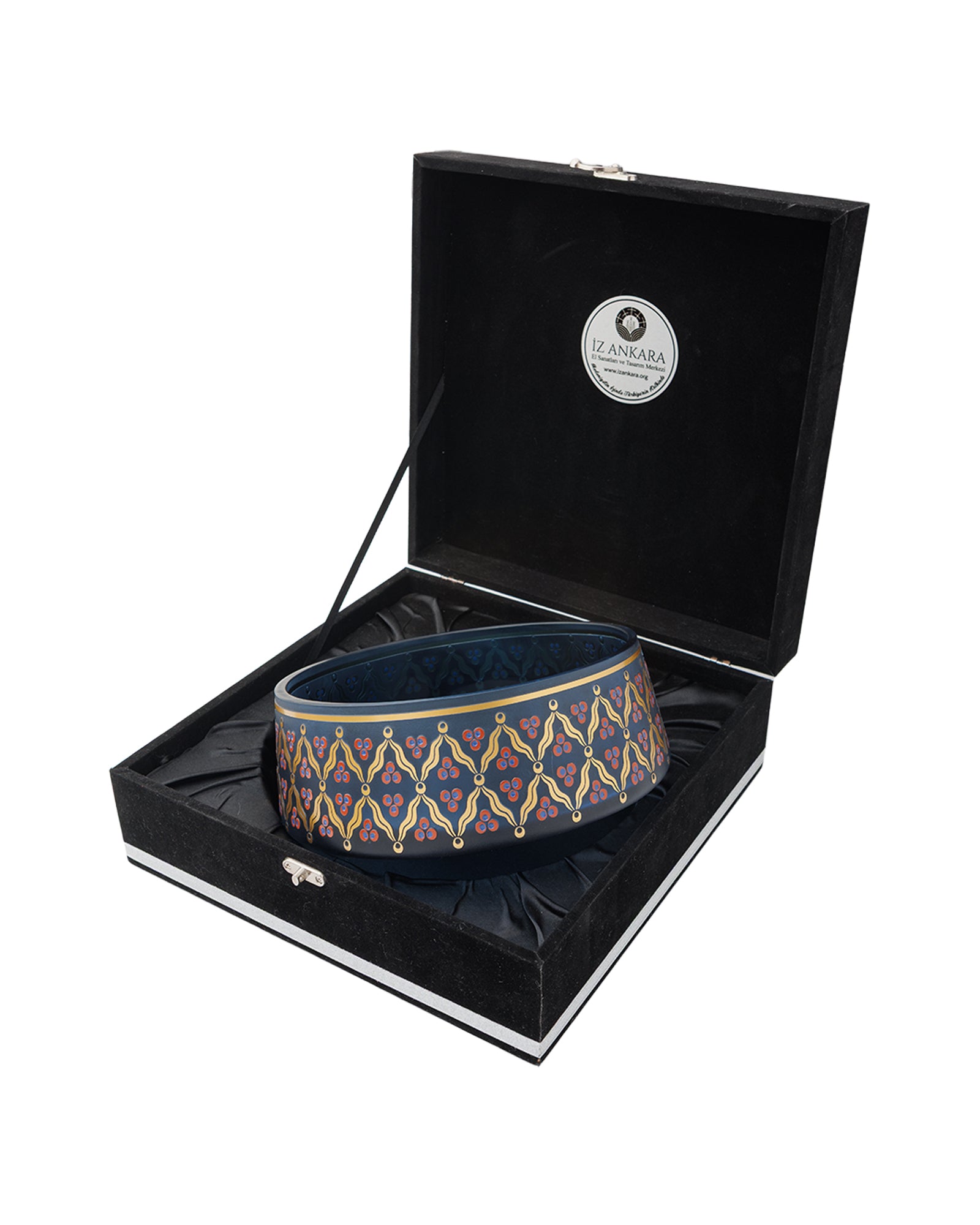 Petrol Blue Decorative Glass Bowl with Çintemani Motif