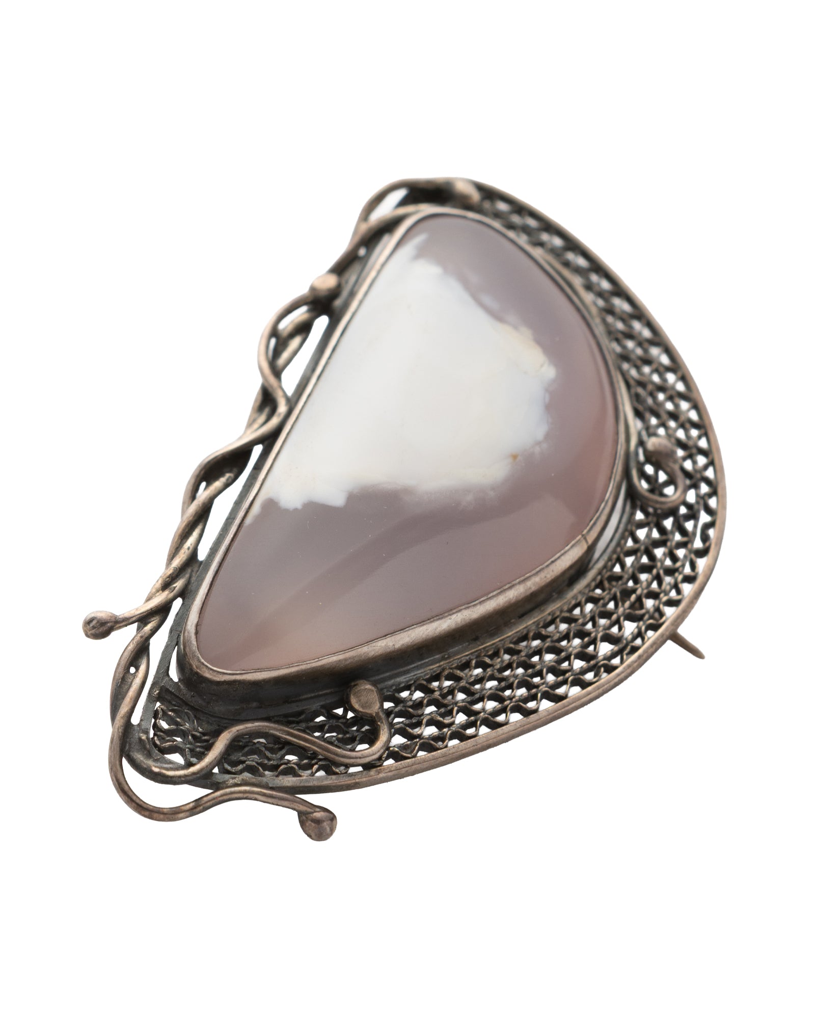 Transparent-White Semi-Circle Shaped Agate Brooch - 2100 7217