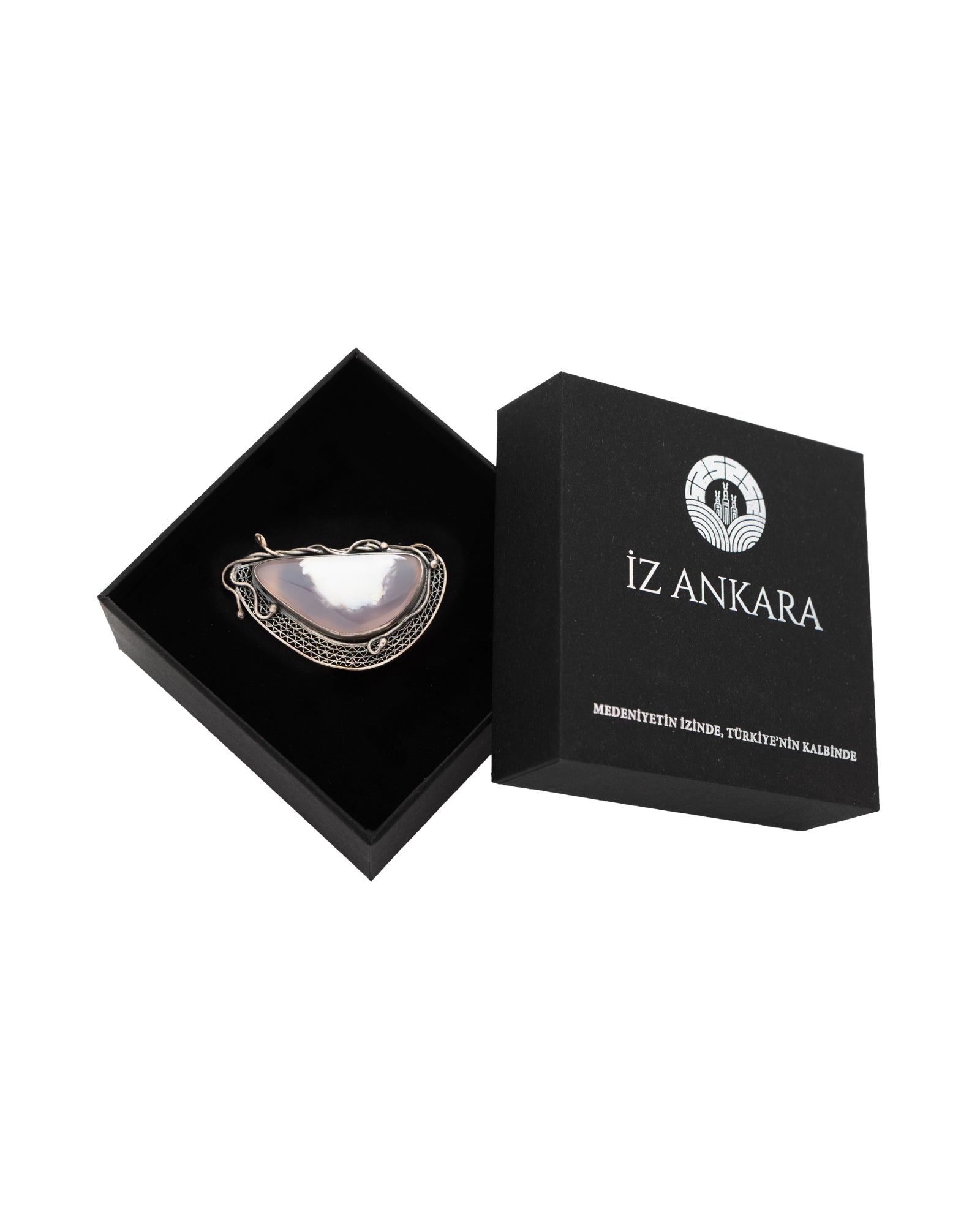 Transparent-White Semi-Circle Shaped Agate Brooch - 2100 7217