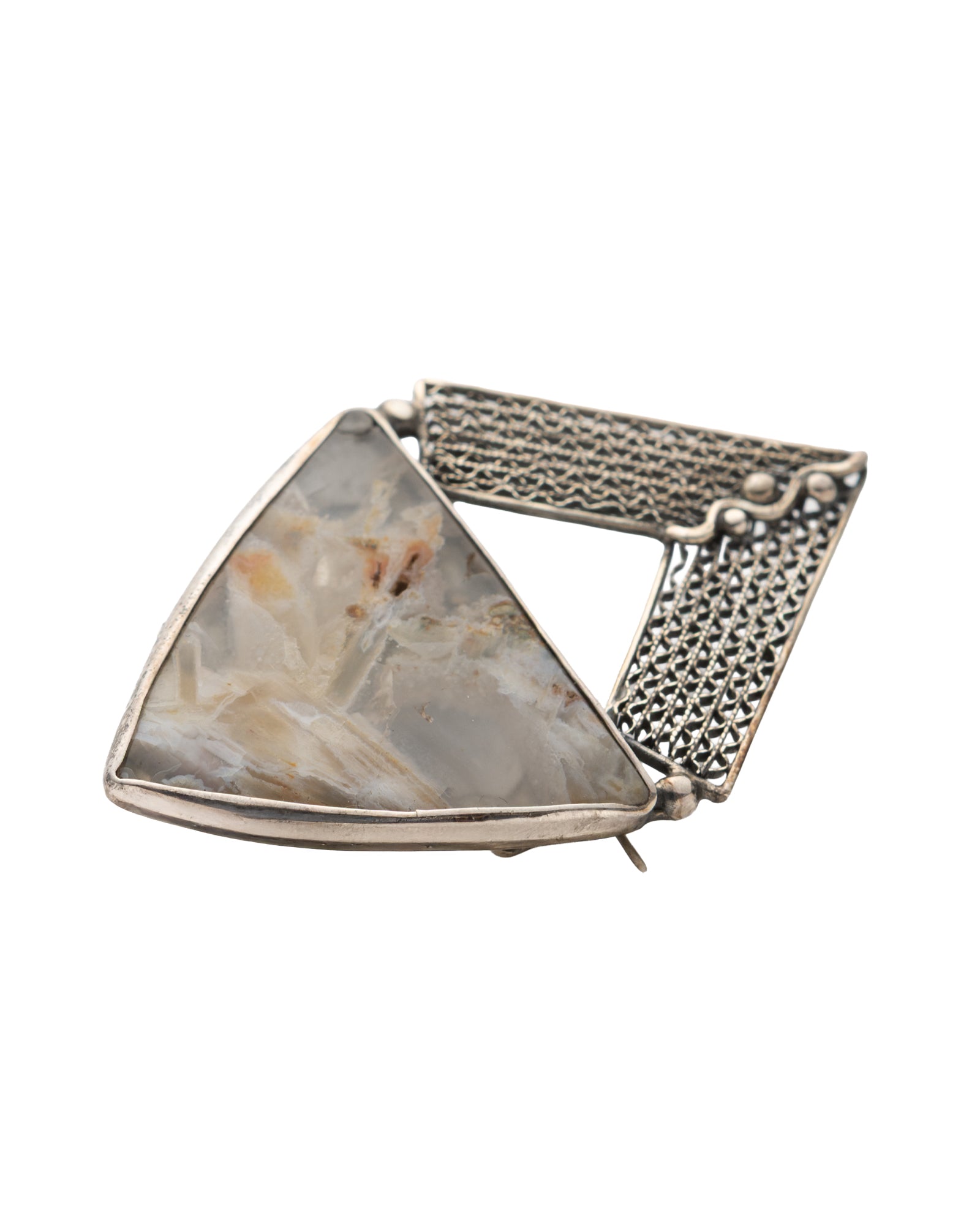 Brown-White Triangle Shaped Agate Brooch - 2101 1078