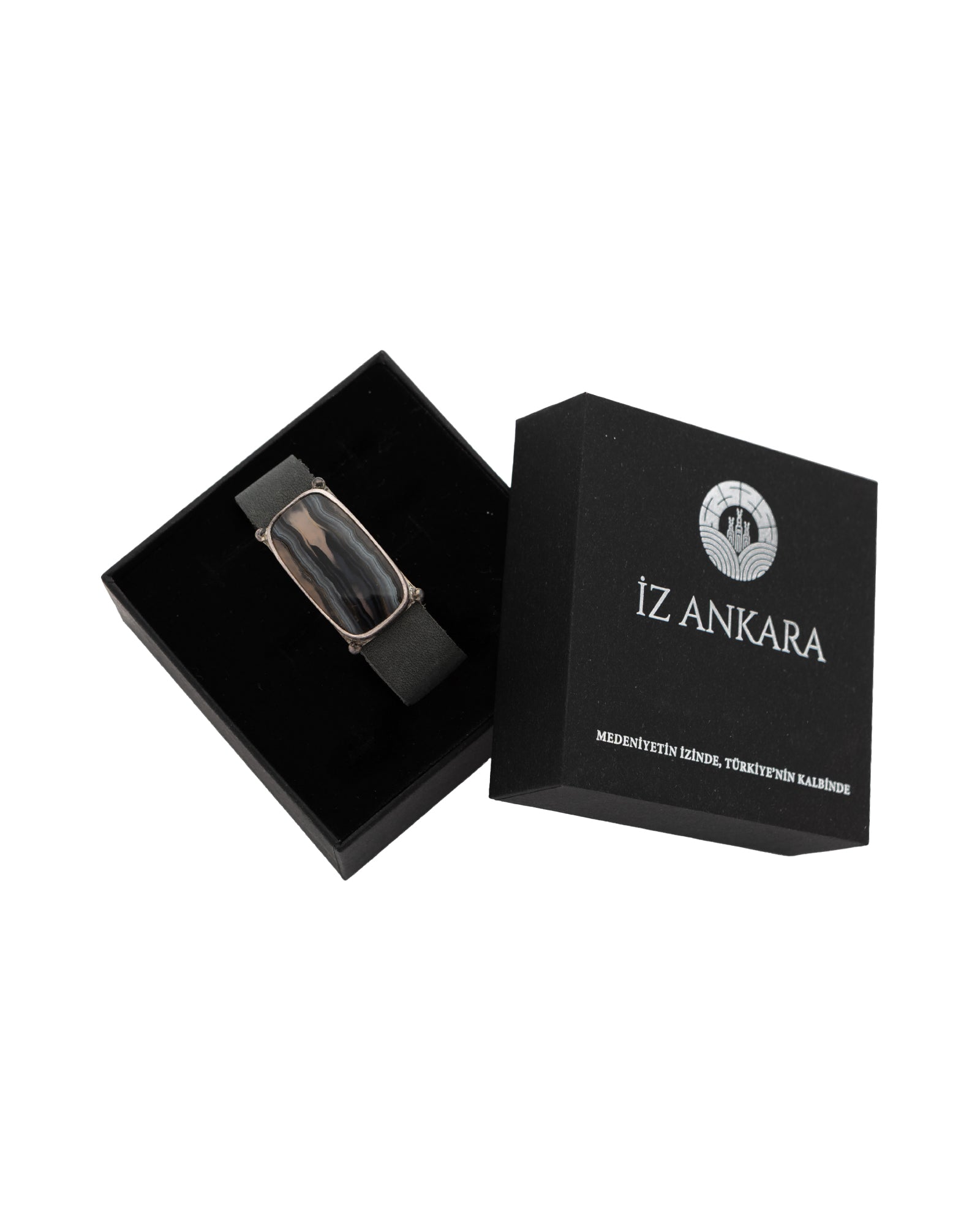 Brown-Gray Rectangular Agate Leather Bracelet - 2100 7590