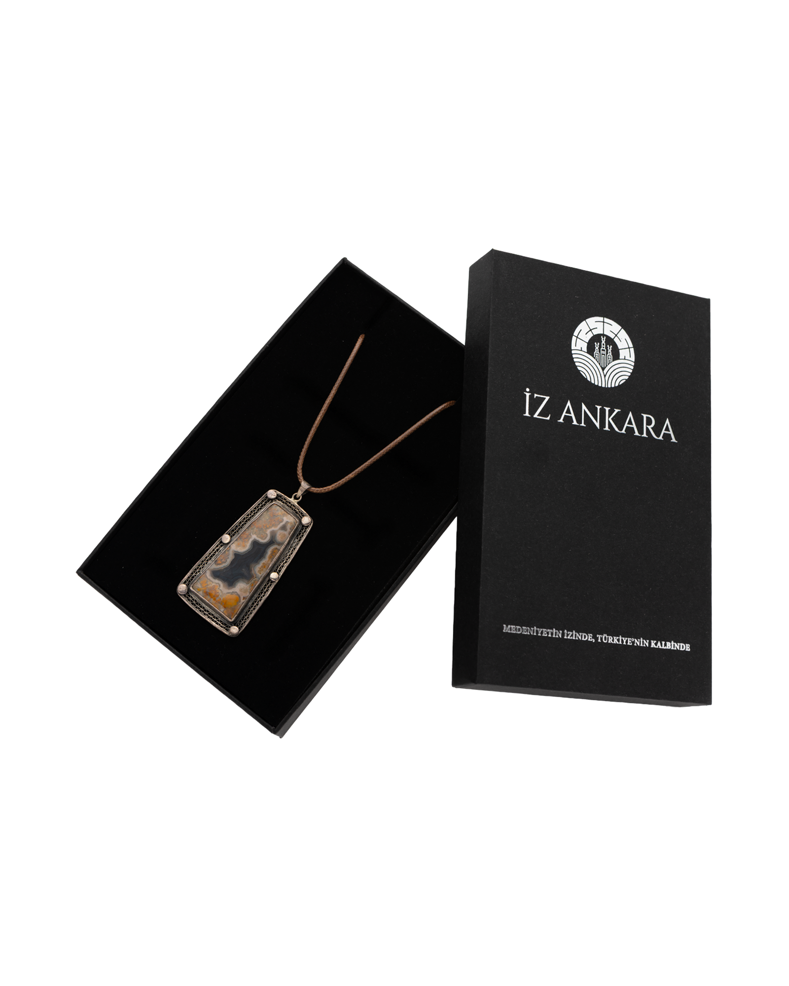 Handmade Silver Necklace with Brown Agate Stone