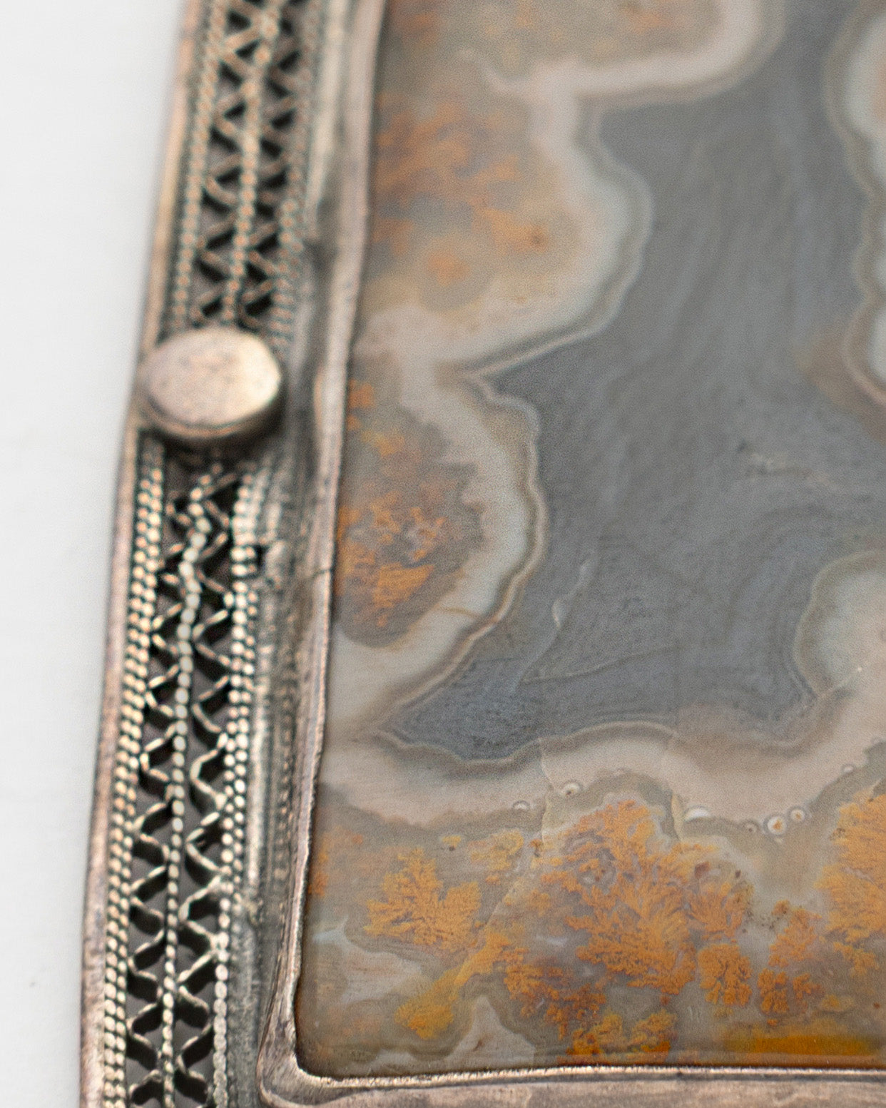 Brown-Gray Rectangular Agate Leather Cord Necklace - 2101 1122