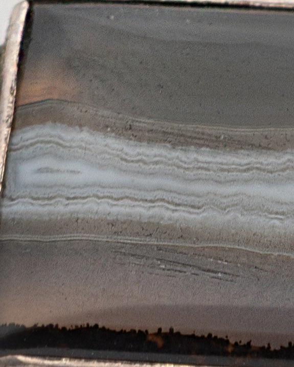 White-Brown Striped Rectangular Agate Necklace - 2100 7552