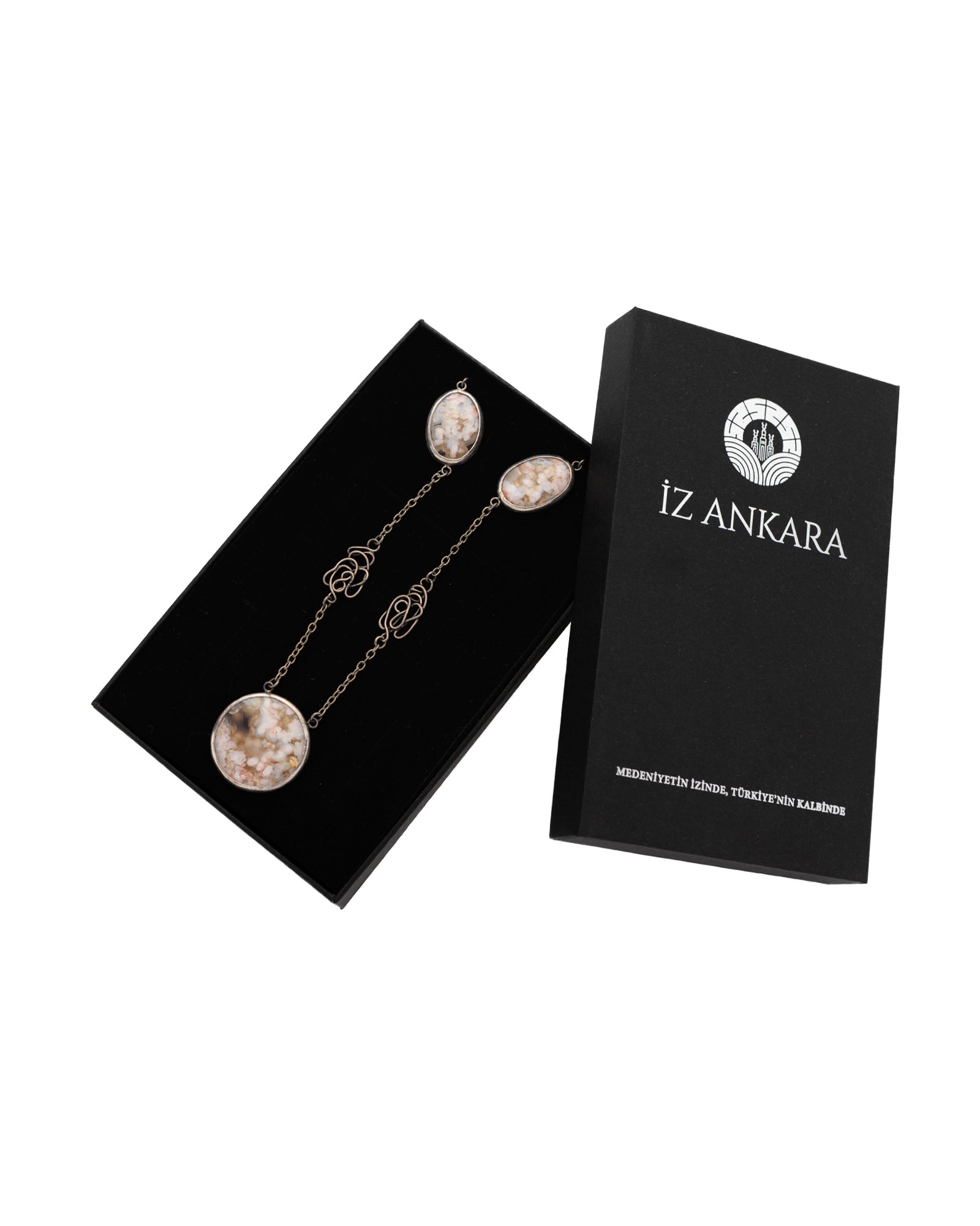 White-Brown Oval and Round Shaped Agate Stone Necklace - 2100 7453