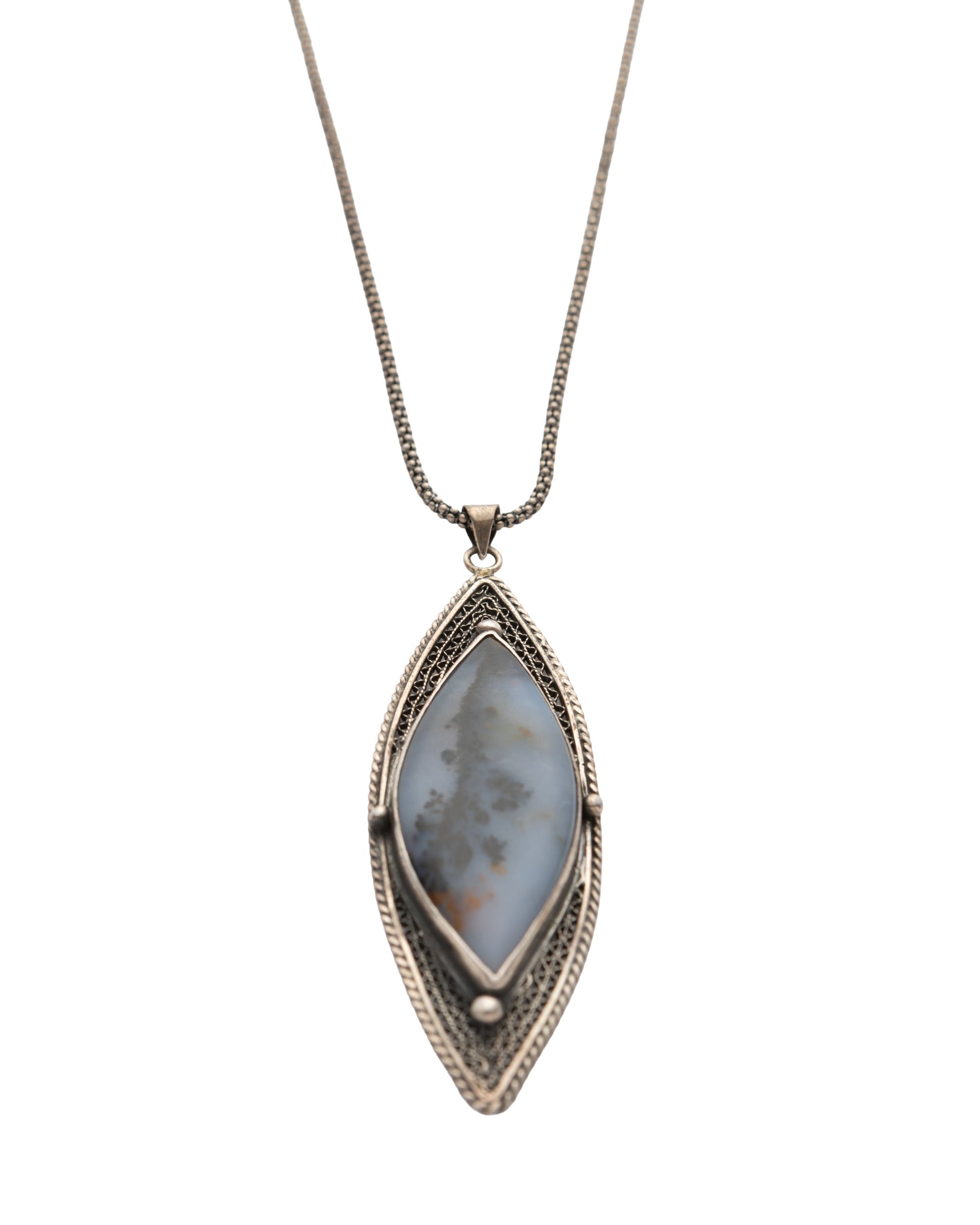 Blue-Gray Dendritic Teardrop Agate Necklace - 2100 7477