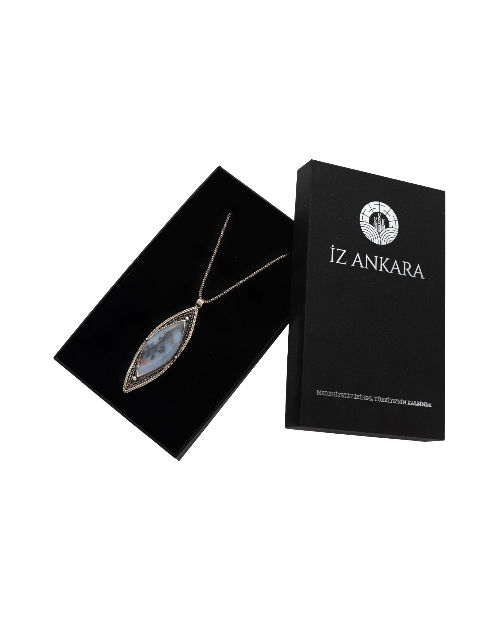 Blue-Gray Dendritic Teardrop Agate Necklace - 2100 7477