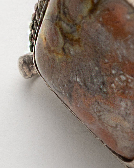 Brown-Grey Rectangle Agate Stone Necklace and Ring Set - 2100 7521