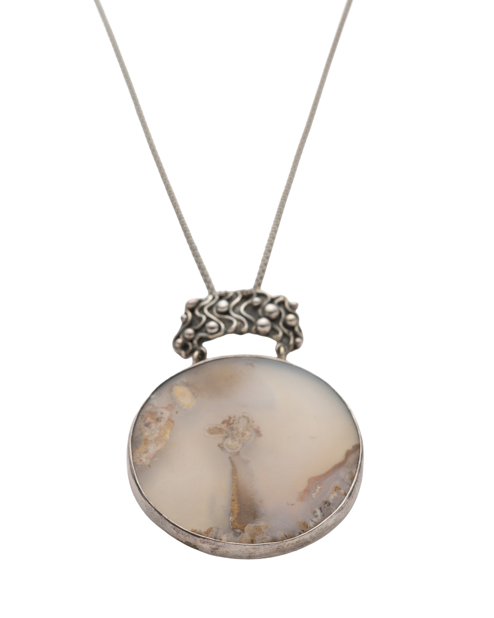 Blue-Gray Patterned Transparant Rounded Agate Necklace - 2101 3140