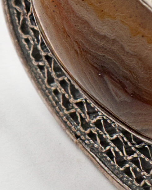 Brown-Gray Oval Agate Silver Necklace and Ring Set - 2100 7385