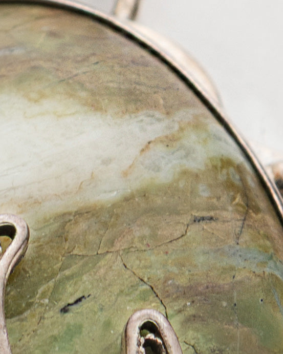 Green-Brown Rectangular Agate Necklace and Ring Set - 2100 7392