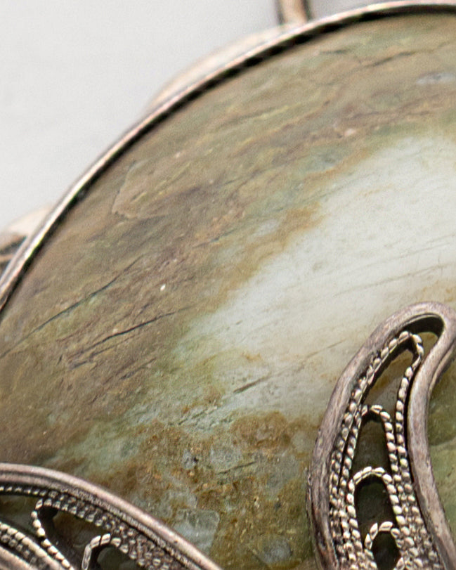 Green-Brown Rectangular Agate Necklace and Ring Set - 2100 7392