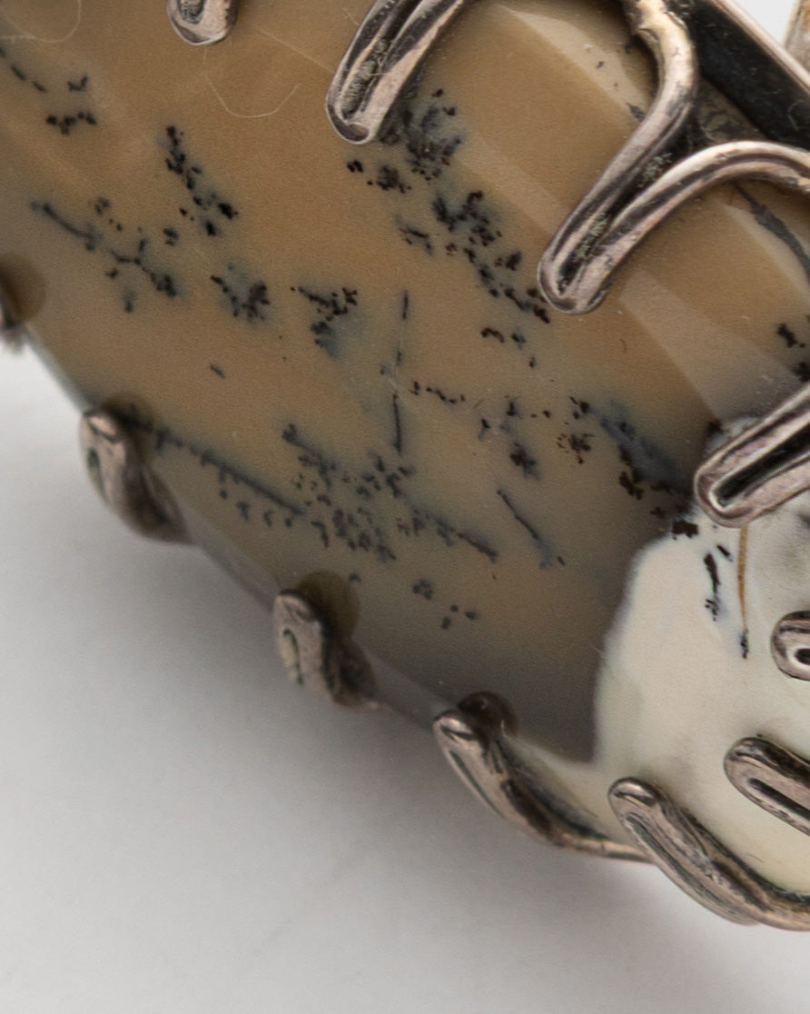 Brown and White Tree Patterned Oval Agate Necklace and Ring Set - 2100 7415