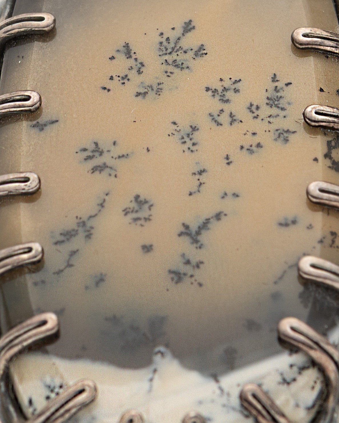 Brown and White Tree Patterned Oval Agate Necklace and Ring Set - 2100 7415