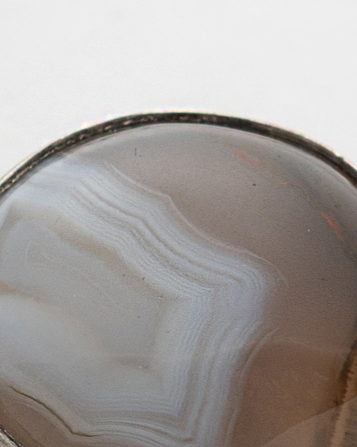 Brown-White Patterned Agate Stone Bracelet and Brooch Set - 2100 7248