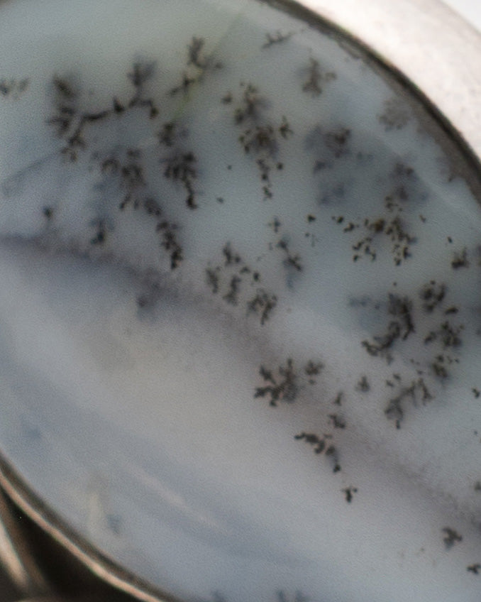 White-Grey Wood Patterned Oval Agate Stone Necklace and Ring Set - 2101 3133