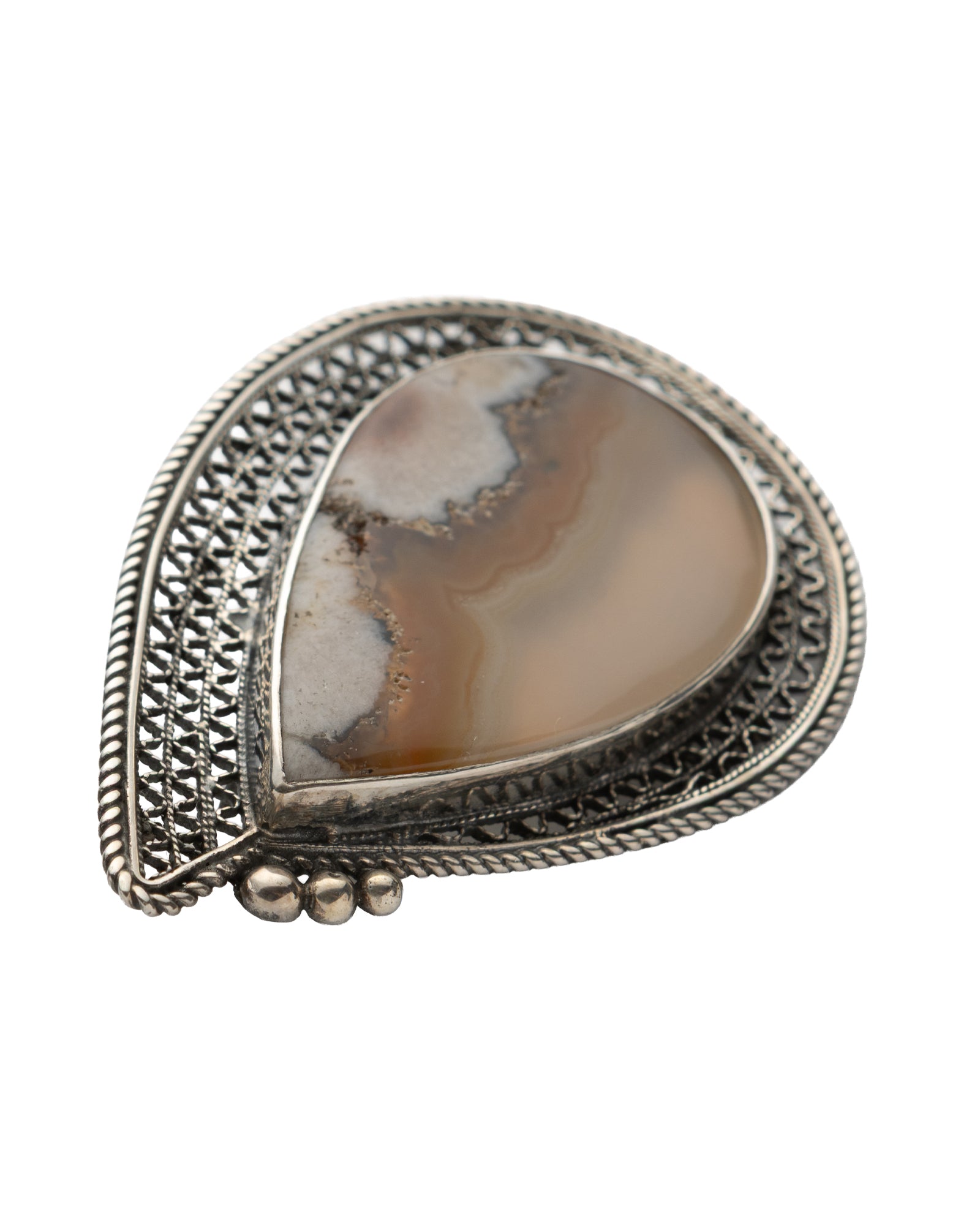 Brown-White Teardrop Agate Brooch - 2101 2921