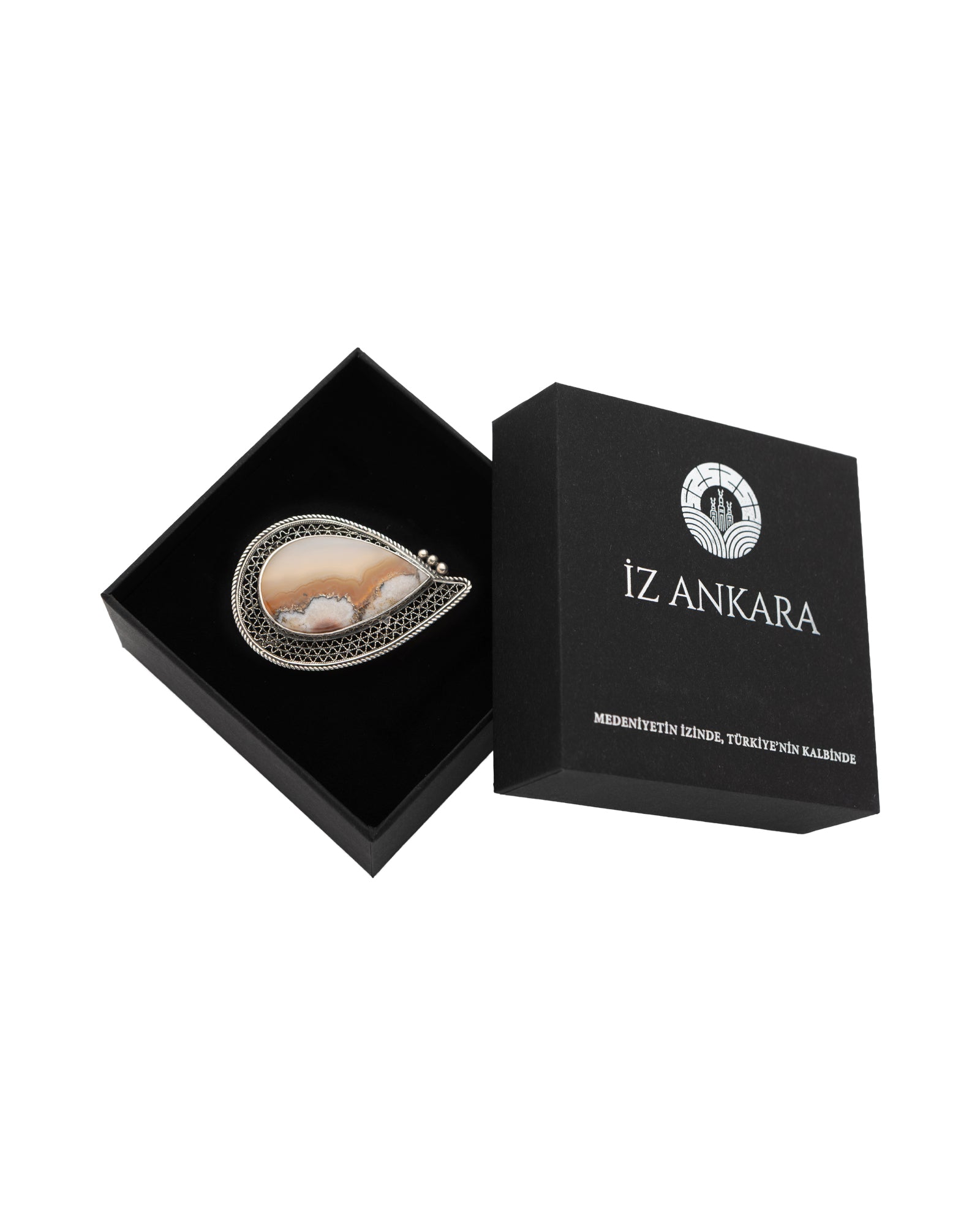 Brown-White Teardrop Agate Brooch - 2101 2921