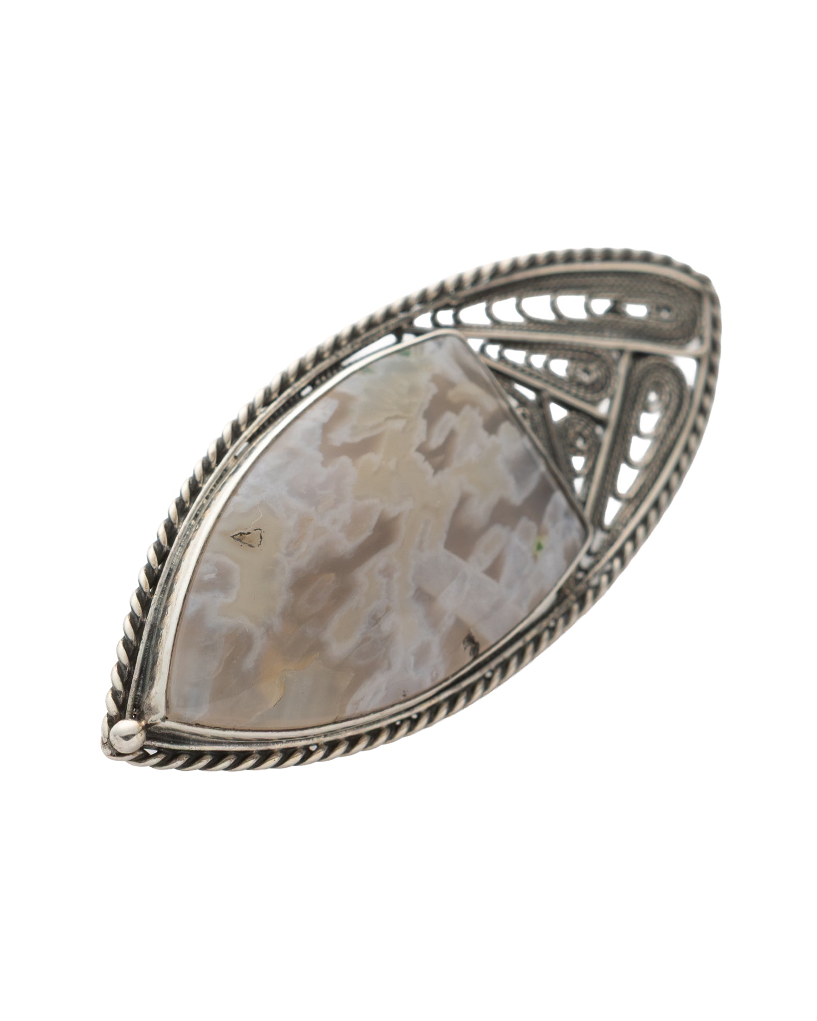 Cream Round Shaped Agate Brooch - 2101 2952