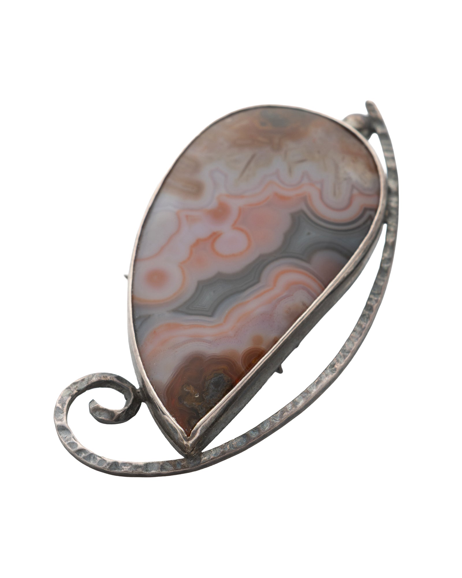 Cream-Pink Teardrop Shaped Agate Brooch - 2101 2983