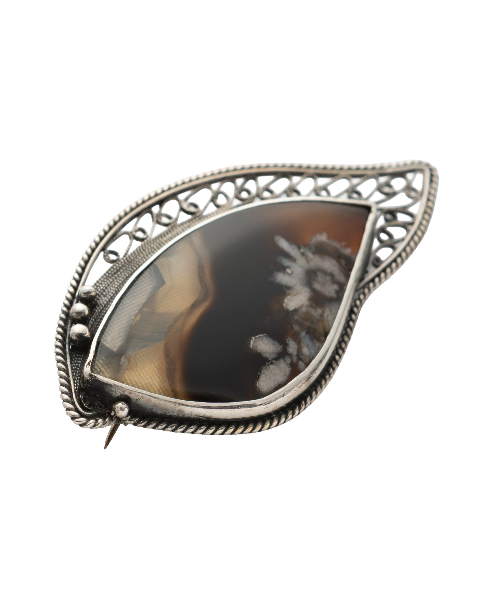 Brown-Cream Teardrop Shaped Agate Brooch - 2101 3027