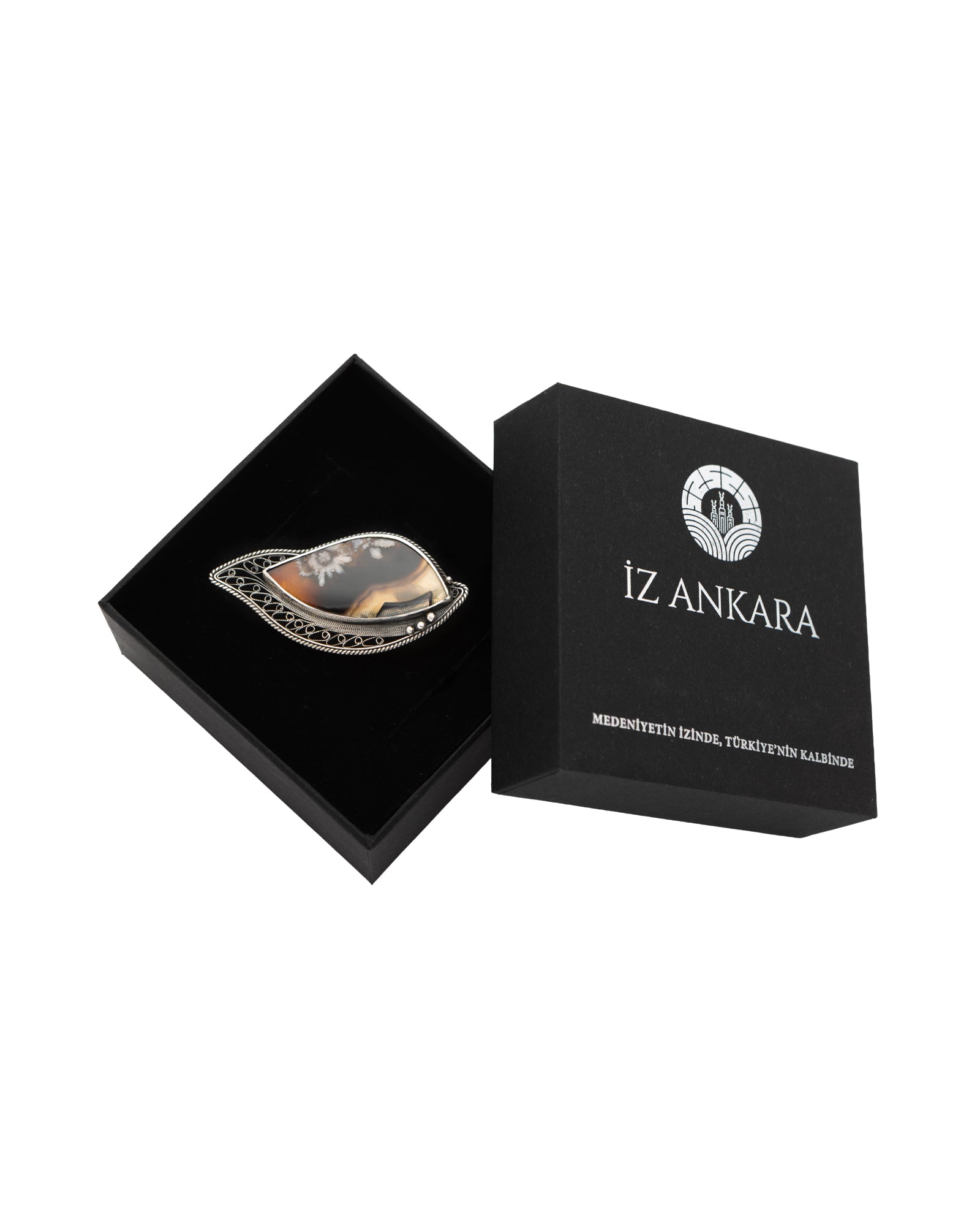 Brown-Cream Teardrop Shaped Agate Brooch - 2101 3027