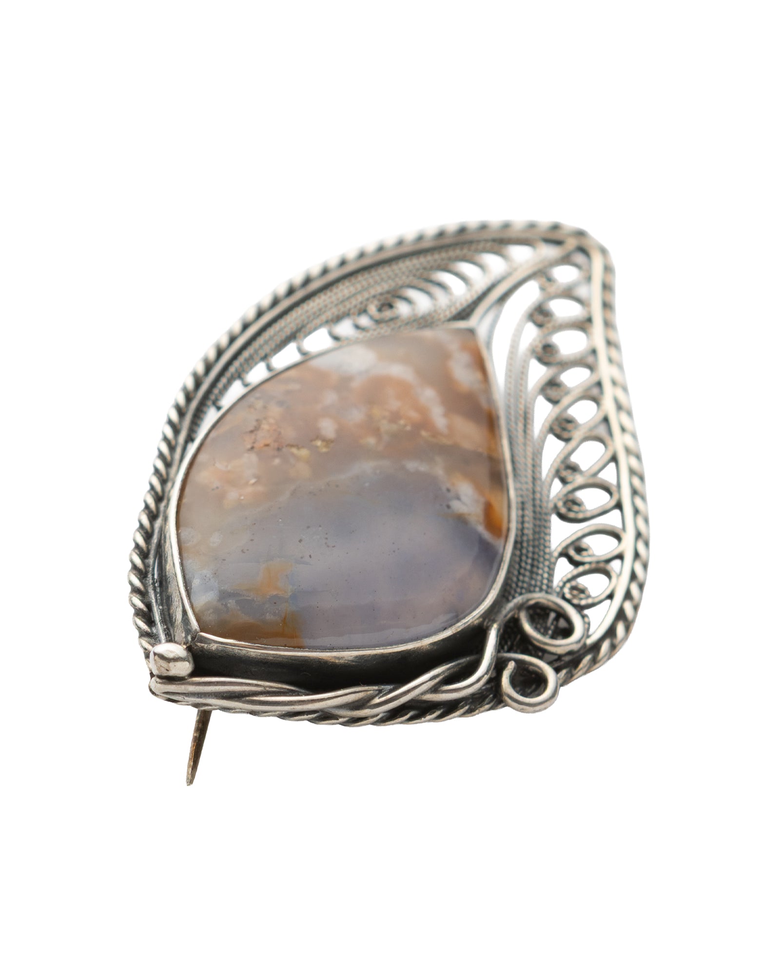 Brown-White Eye Shaped Agate Brooch - 2101 3034