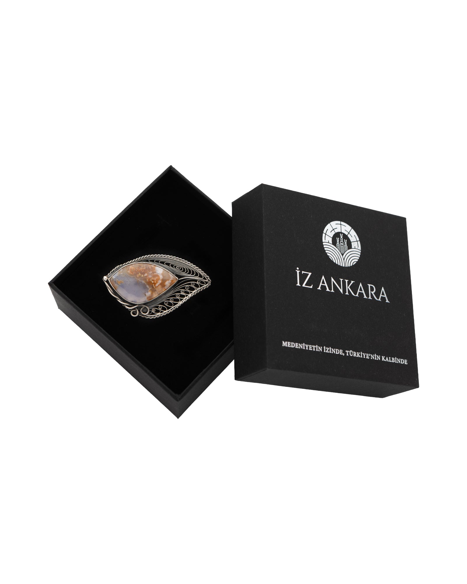 Brown-White Eye Shaped Agate Brooch - 2101 3034