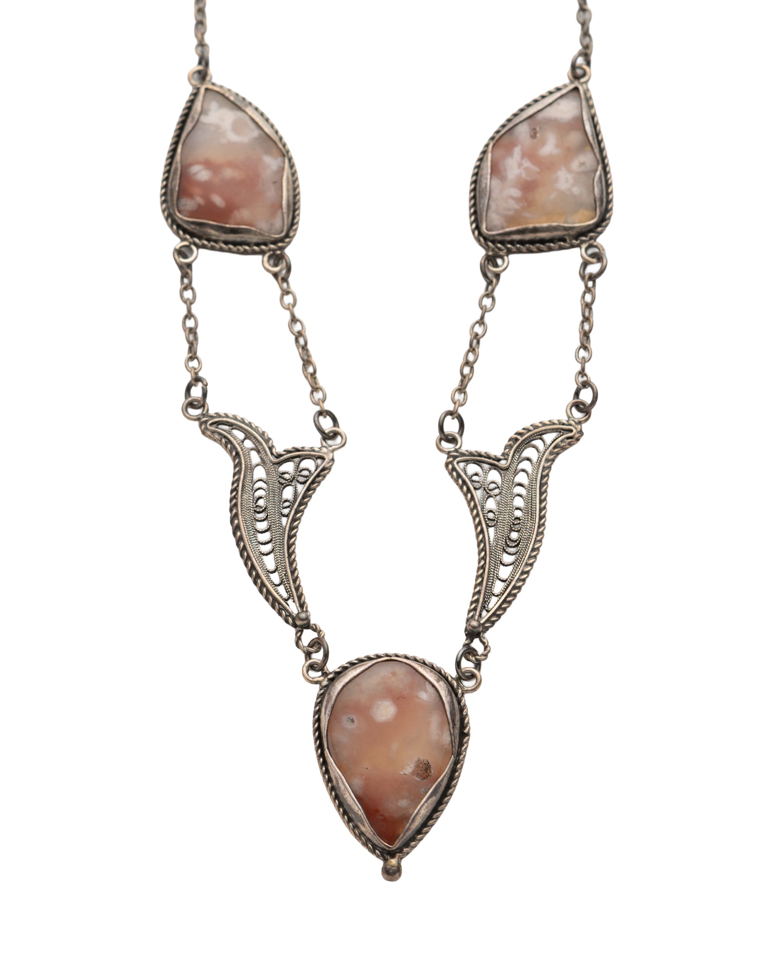 Brown-White Triple Agate Stone Necklace - 2100 7378