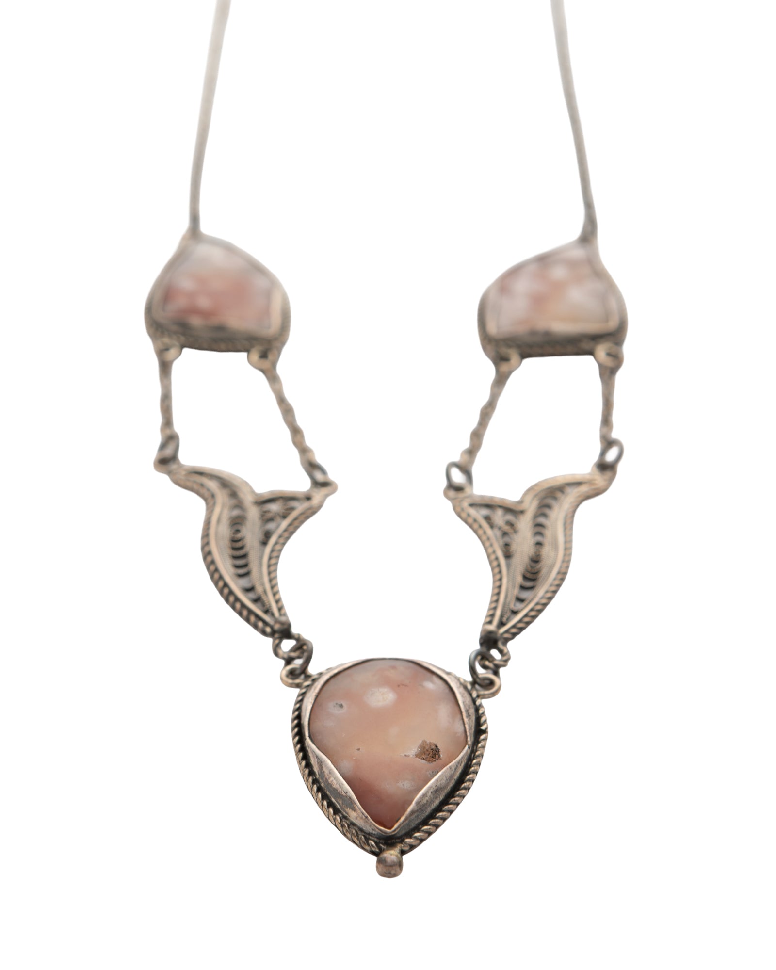 Brown-White Triple Agate Stone Necklace - 2100 7378