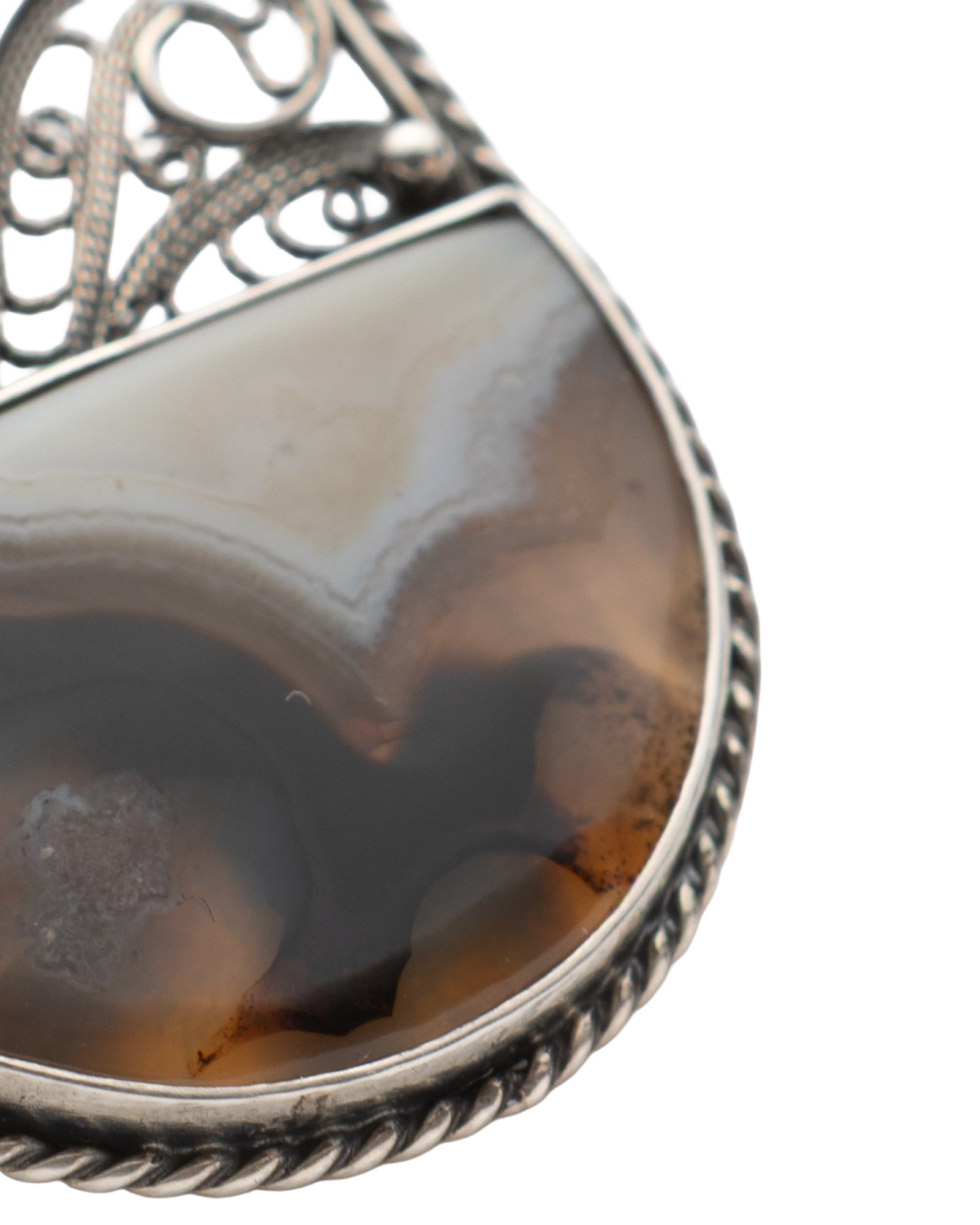 Çubuk Agate Stone Filigree Shield Silver Brooch - 21012662