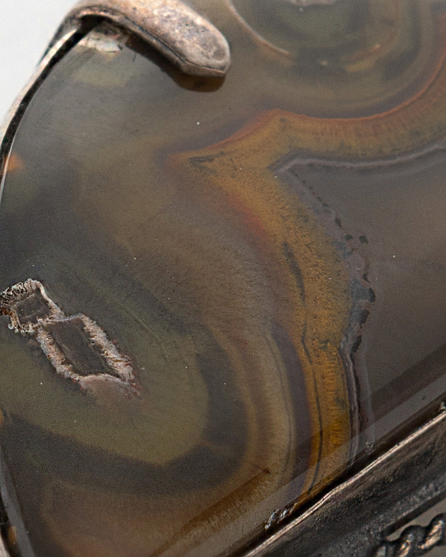 Brown-Gray Half-Moon Agate Brooch and Ring Set - 2100 7170