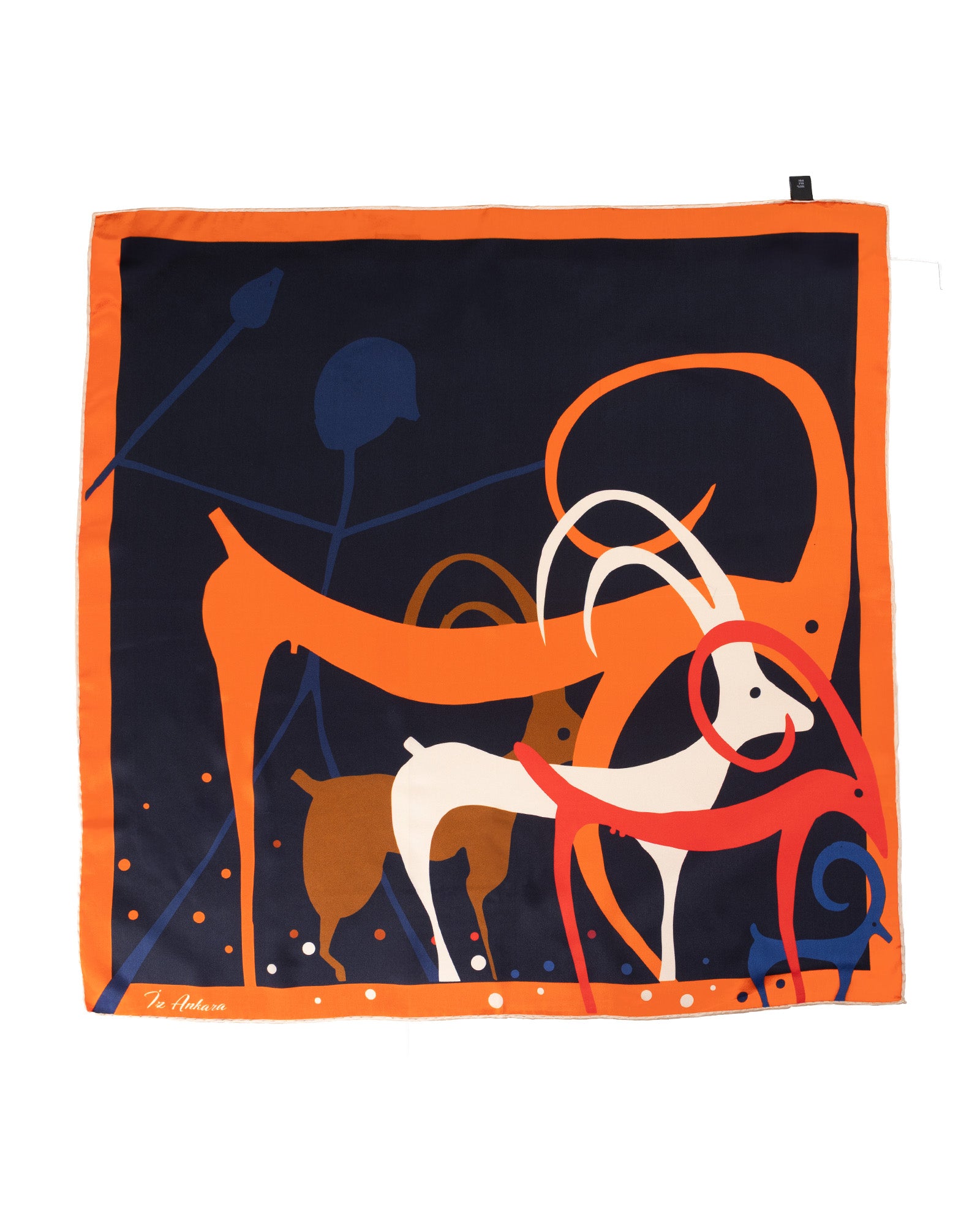 Ankara Goat Pattern Silk Scarf | Orange - Navy