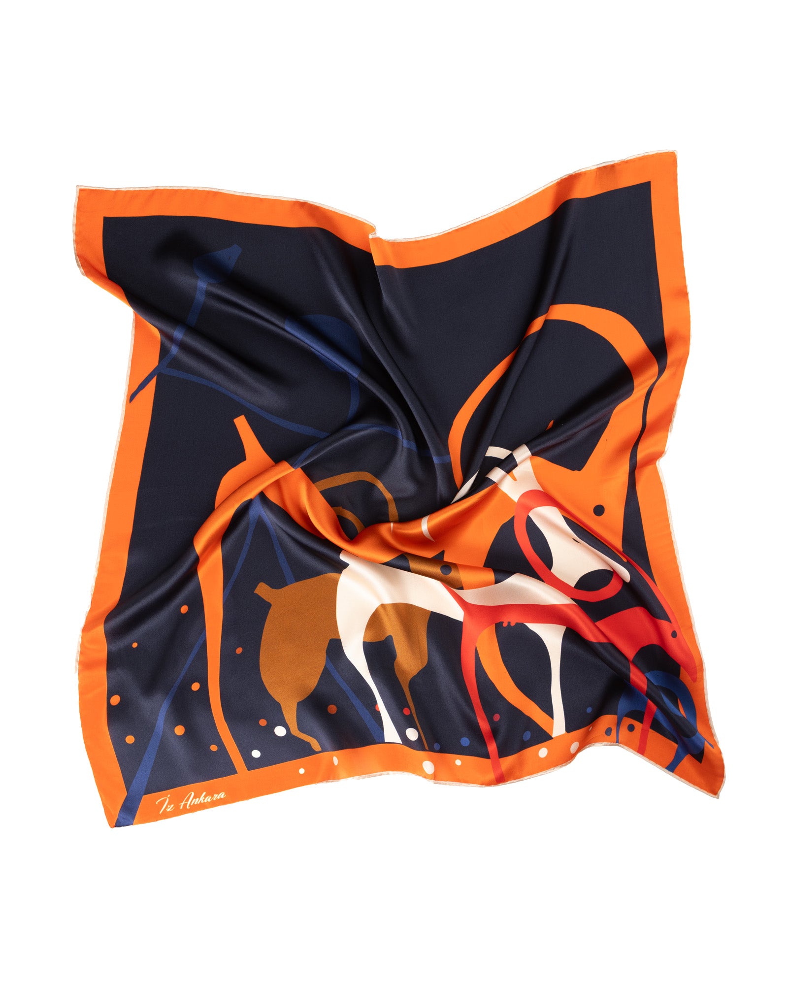 Ankara Goat Pattern Silk Scarf | Orange - Navy