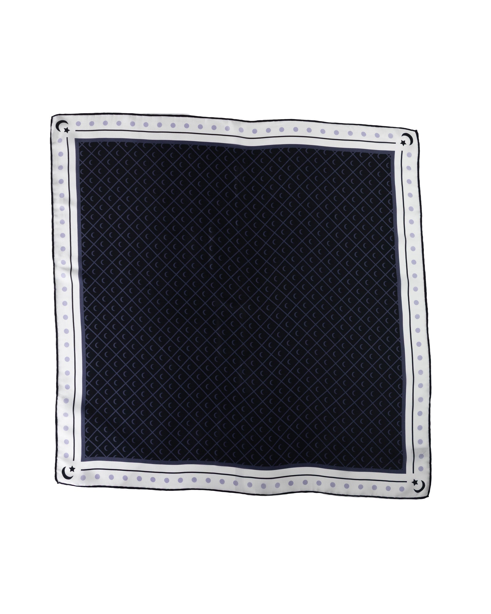 Crescent and Star Patterned Silk Scarf | White - Navy